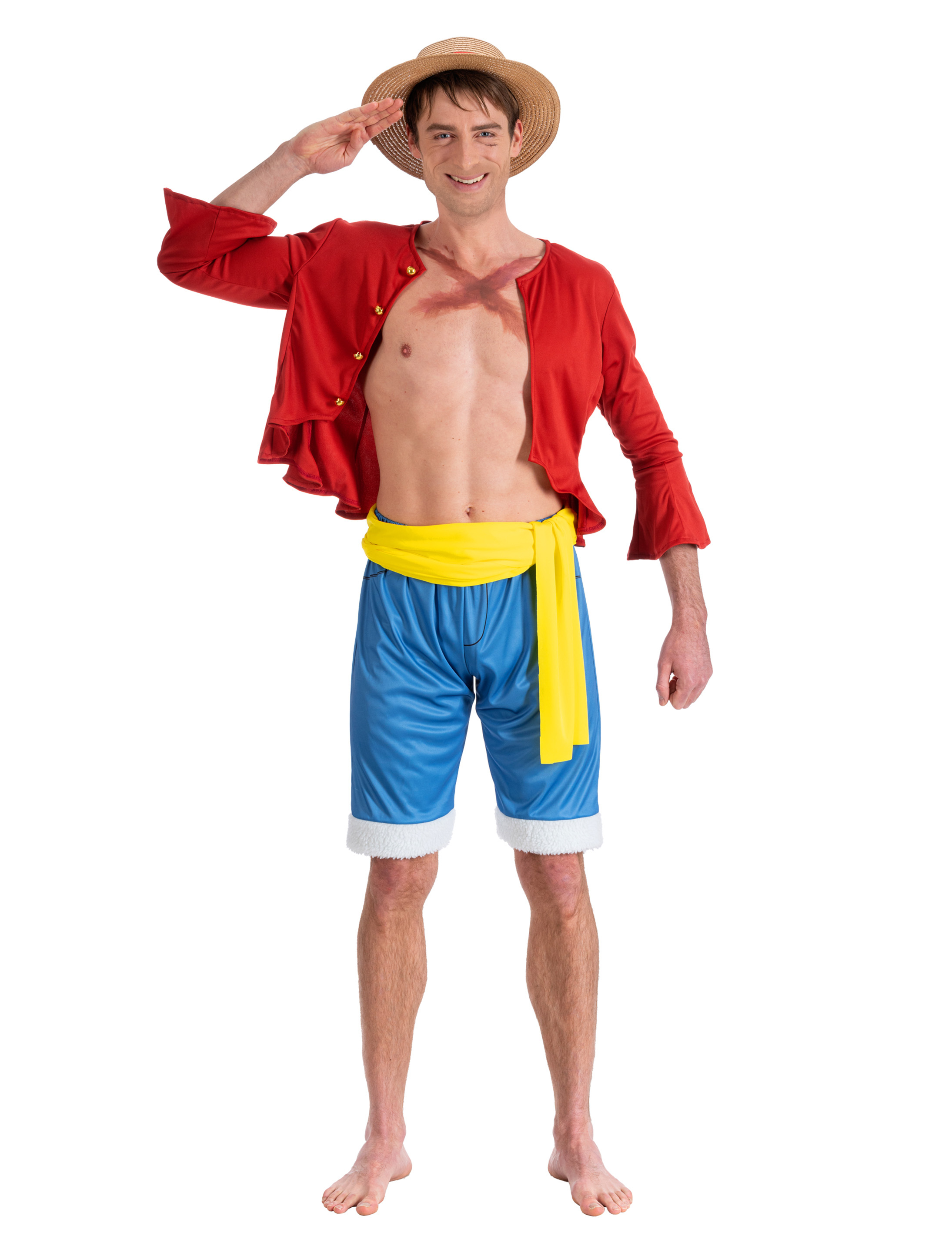 Kostüm Ruffy One Piece 4-tlg. Herren rot/blau/gelb M