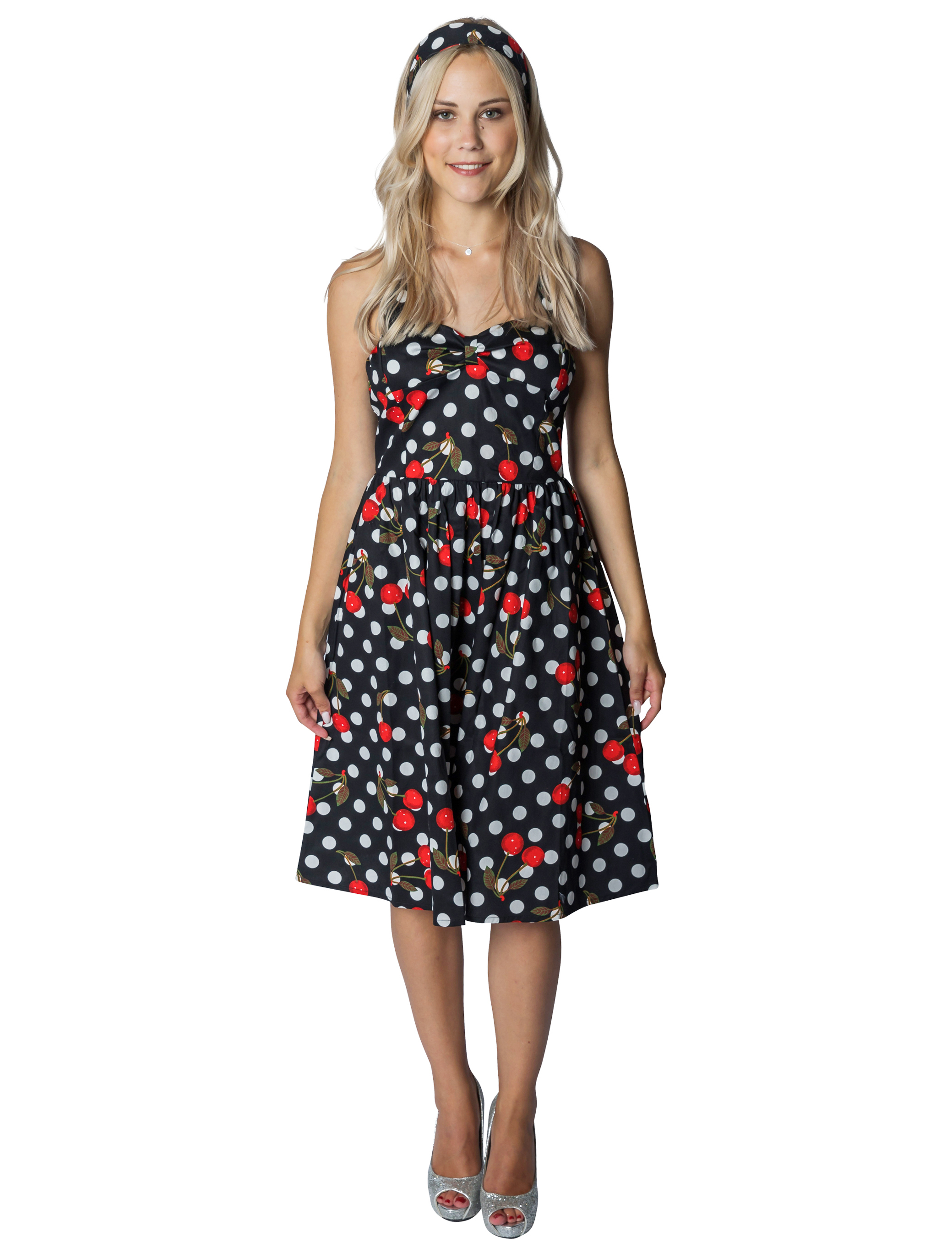 Kleid 50er mit Kirschen Damen schwarz 2XL