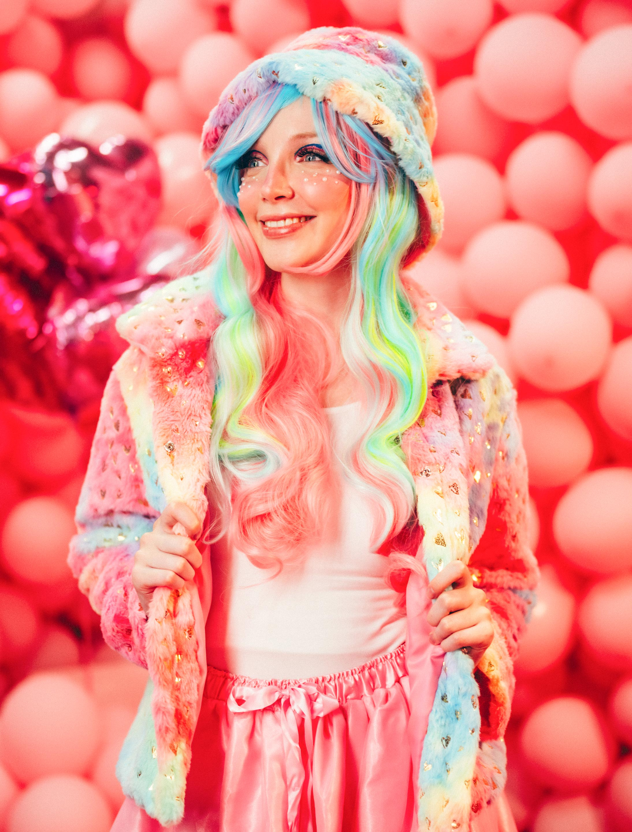 Jacke Faux-Fur Damen bunt S/M Farbe: bunt