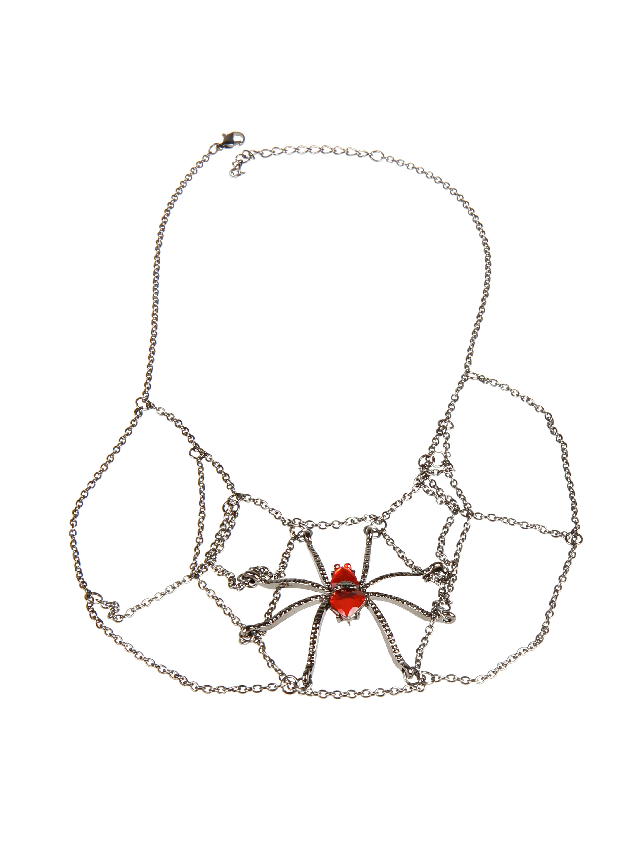 Kostümzubehör Halskette Spinne mit rotem Stein