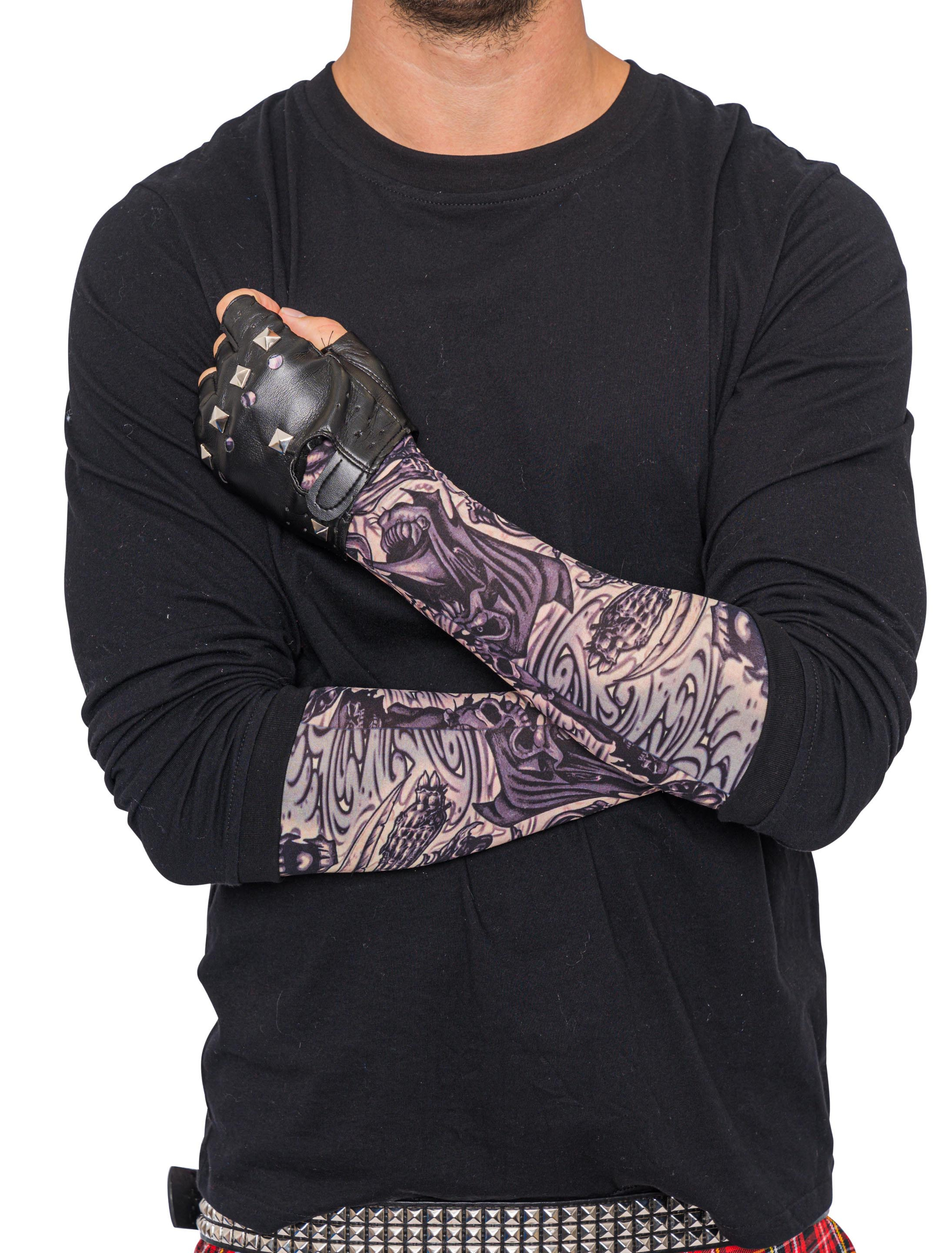 Kostümzubehör Tattoo-Armstulpen Totenkopf Farbe: mehrfarbig