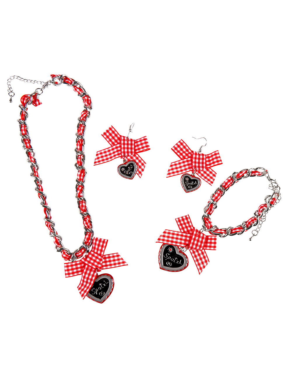 Kostümzubehör Schmuckset Bayern rot/weiß 3-tlg.