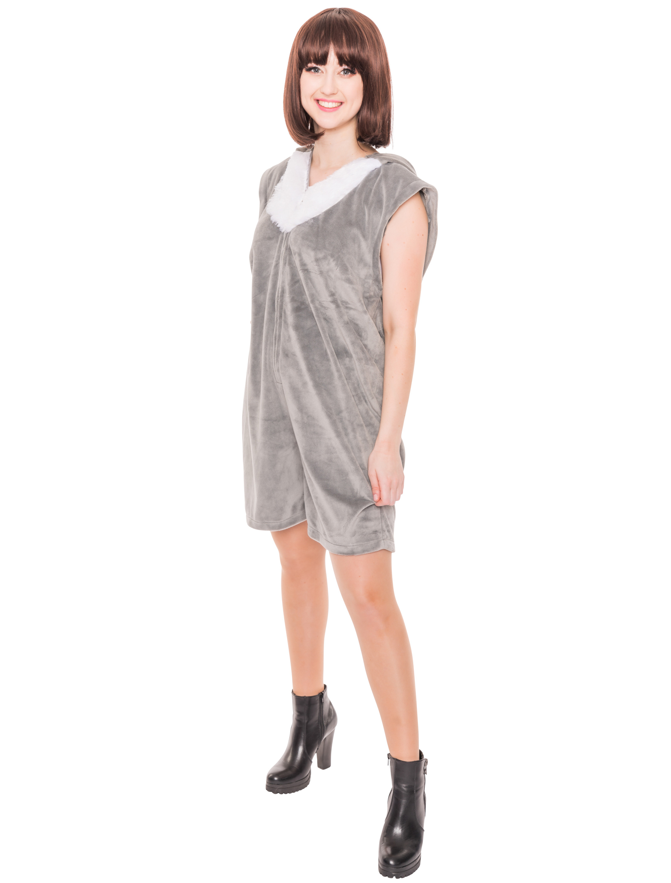 Overall Plüsch Esel kurz Damen grau 34-36