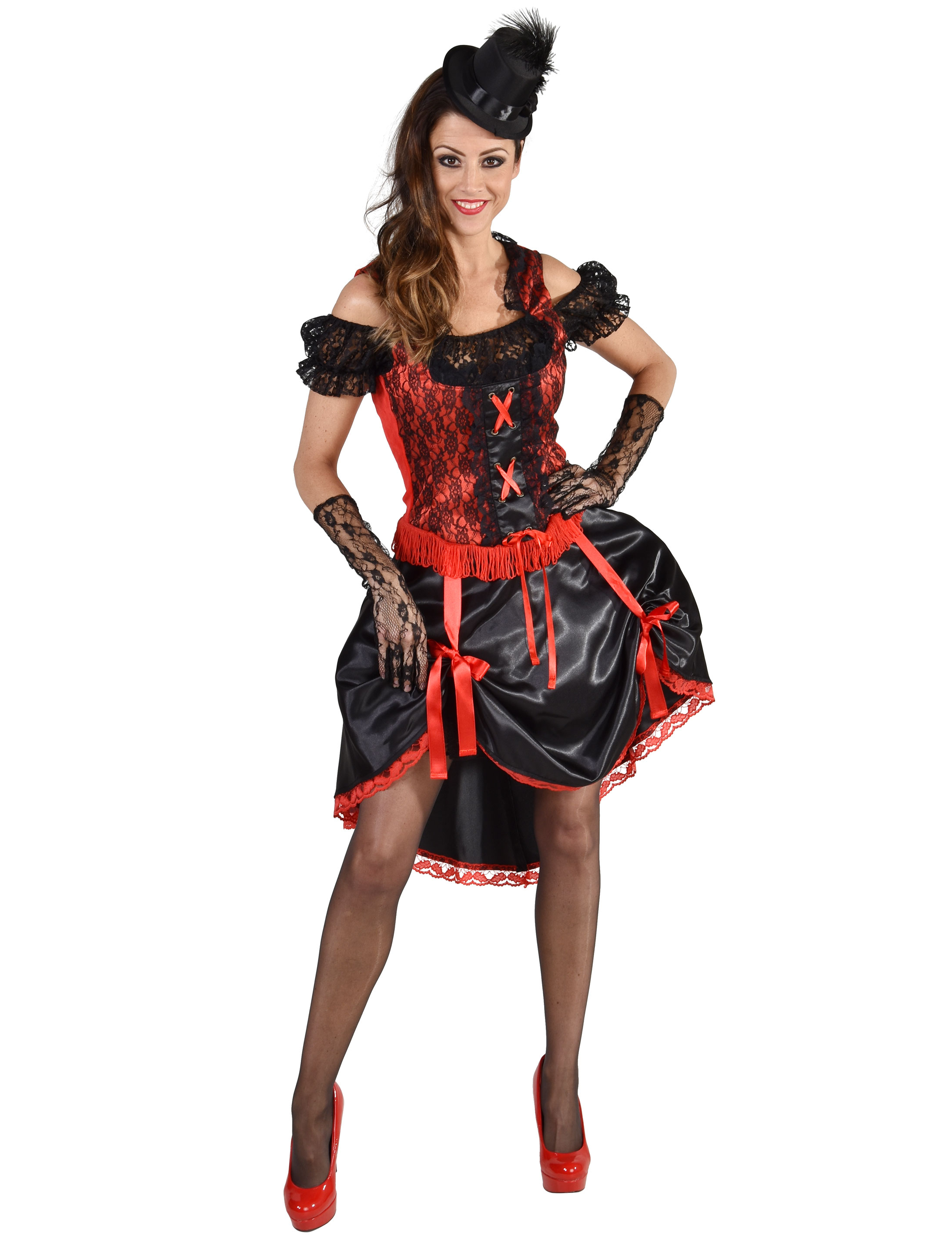 Kleid Burlesque Damen schwarz/rot L