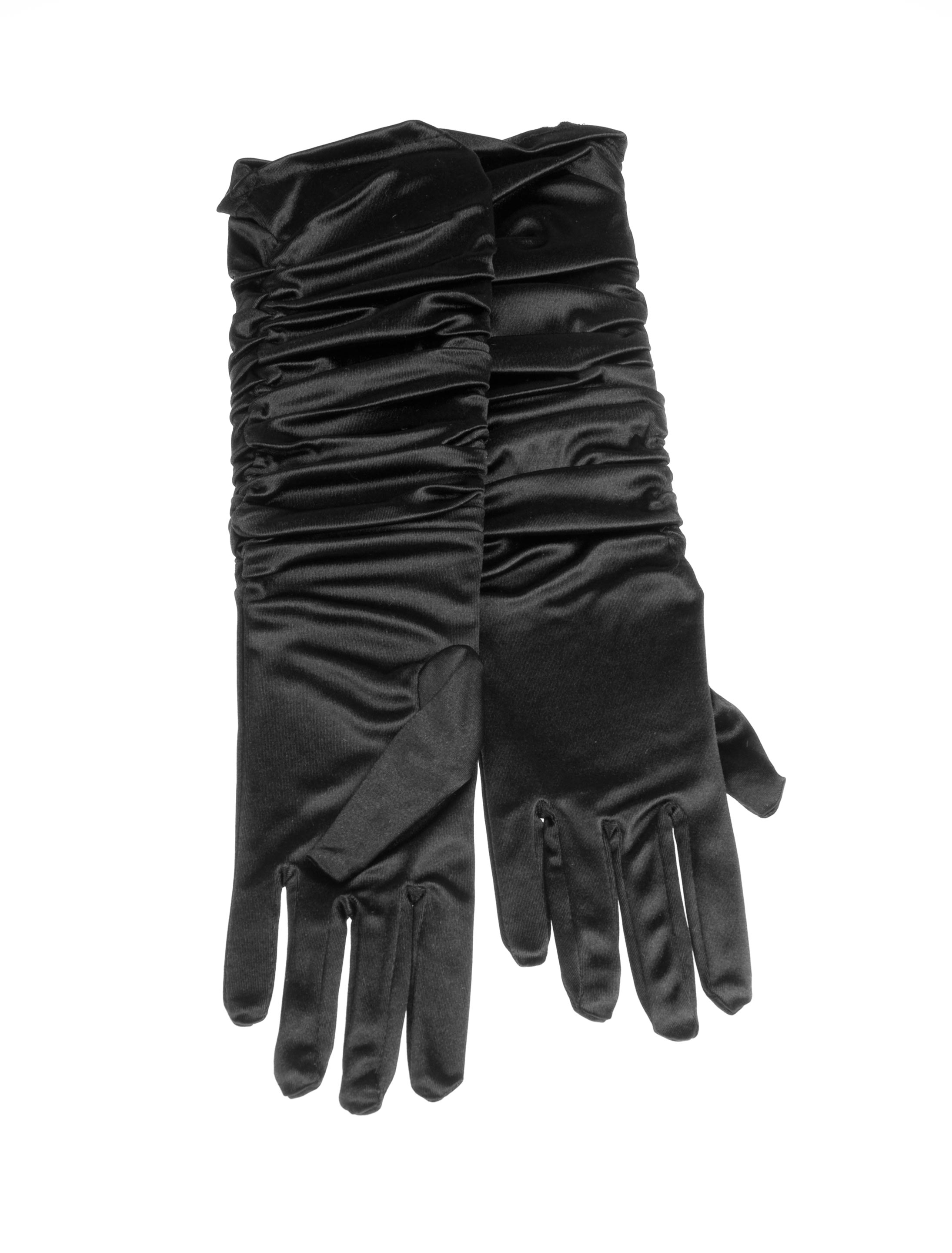 Kostümzubehör Handschuhe Satin gerafft 40cm Damen schwarz one size