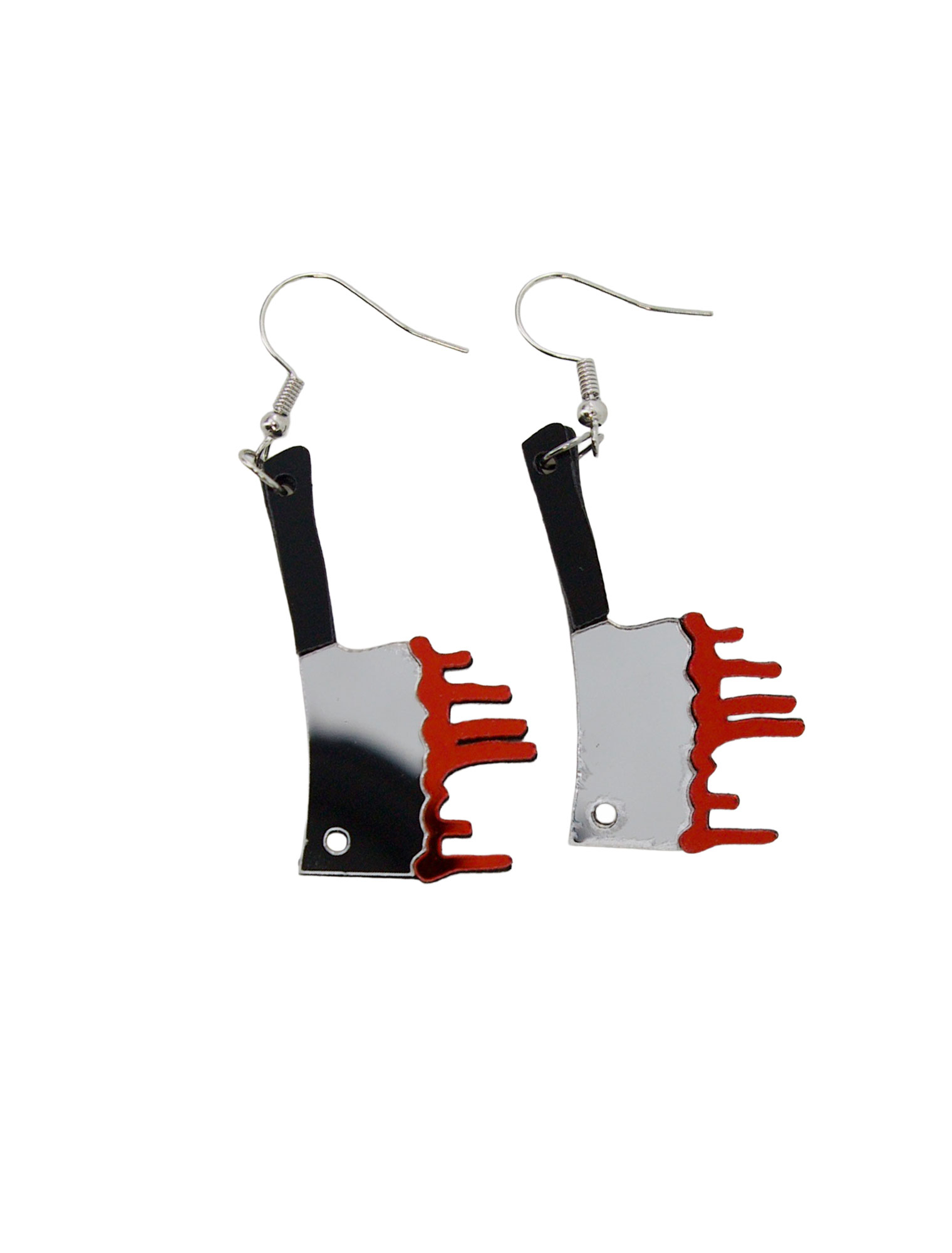 Kostümzubehör Ohrringe blutiges Beil schwarz/rot