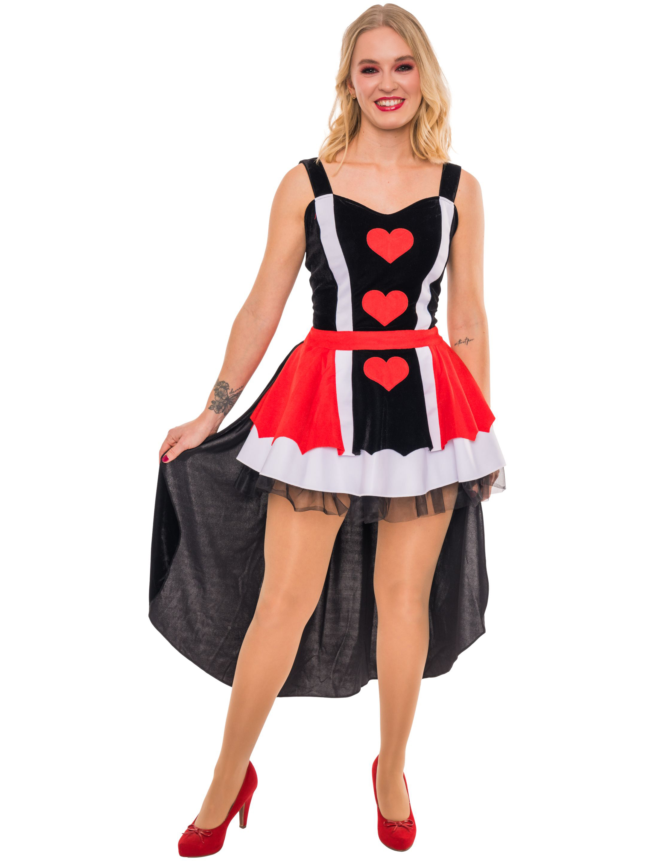 Kleid Herzkönigin Damen schwarz/weiß/rot M