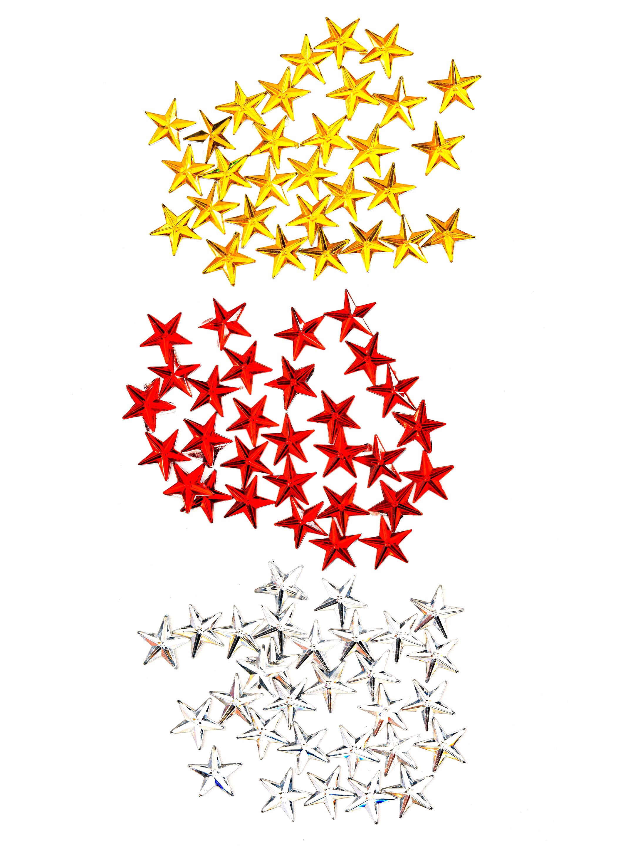 Strasssteine Sterne rot/silber/gelb 90 Stk. Schminke für Karneval & Fasching