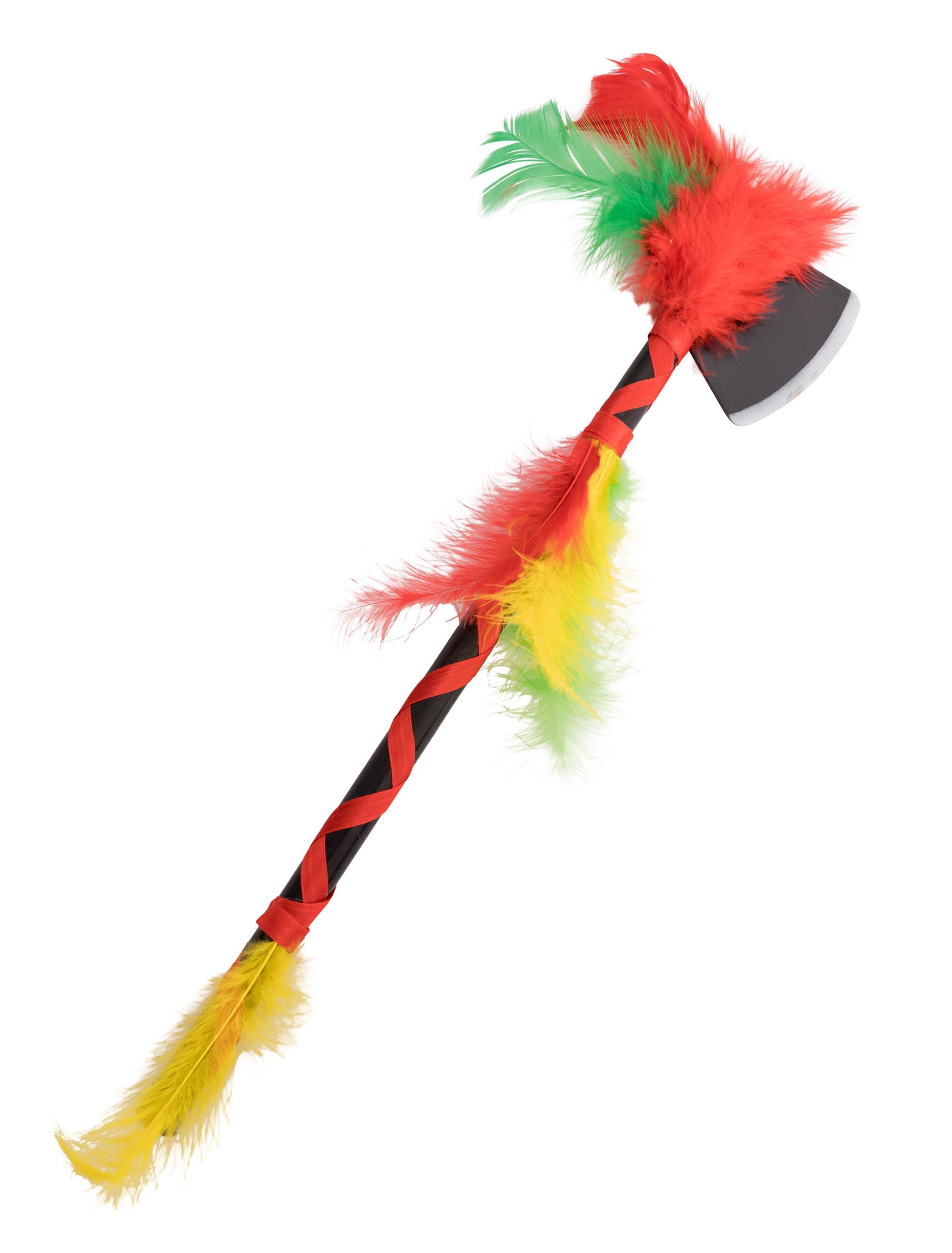 Kostümzubehör Axt Indianer mit Federn Farbe: mehrfarbig