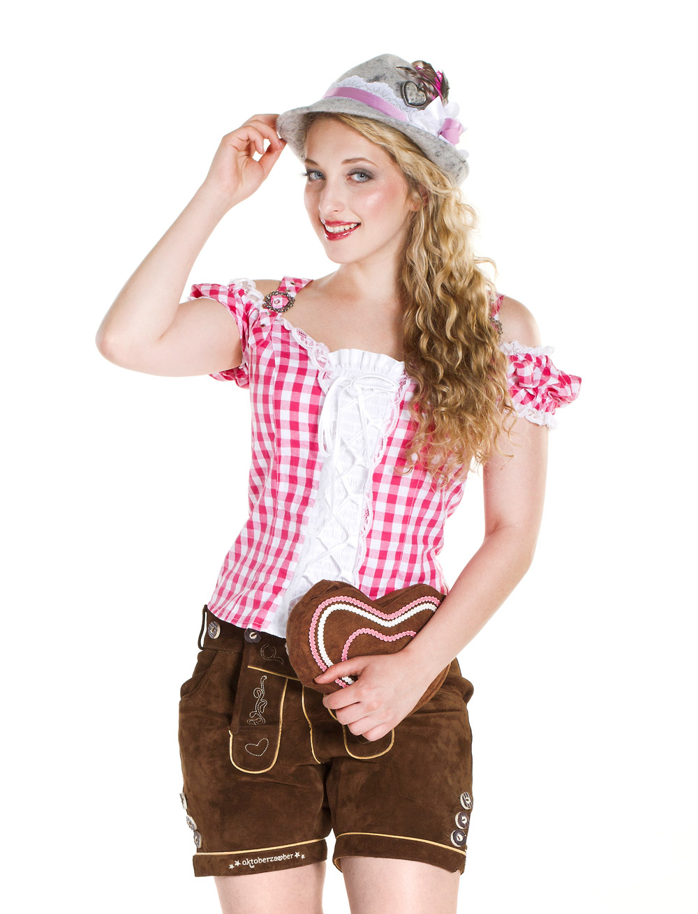 Trachtenbluse mit Schnürung Damen pink/weiß 3XL