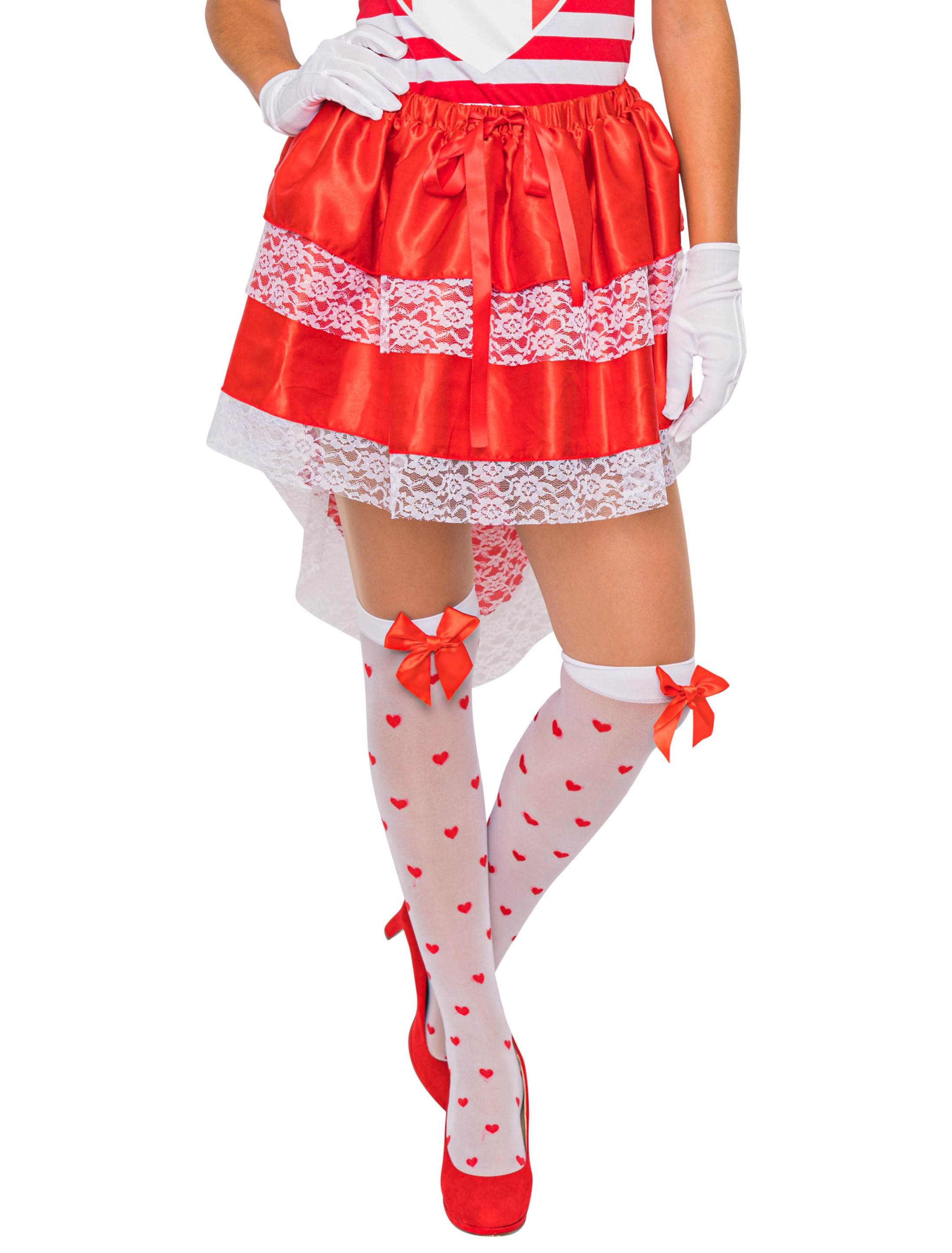 Rock Satin Damen rot/weiß one size