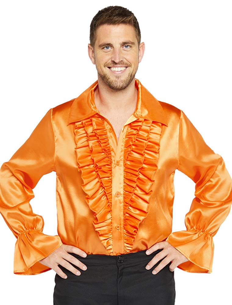 Rüschenhemd Herren orange S