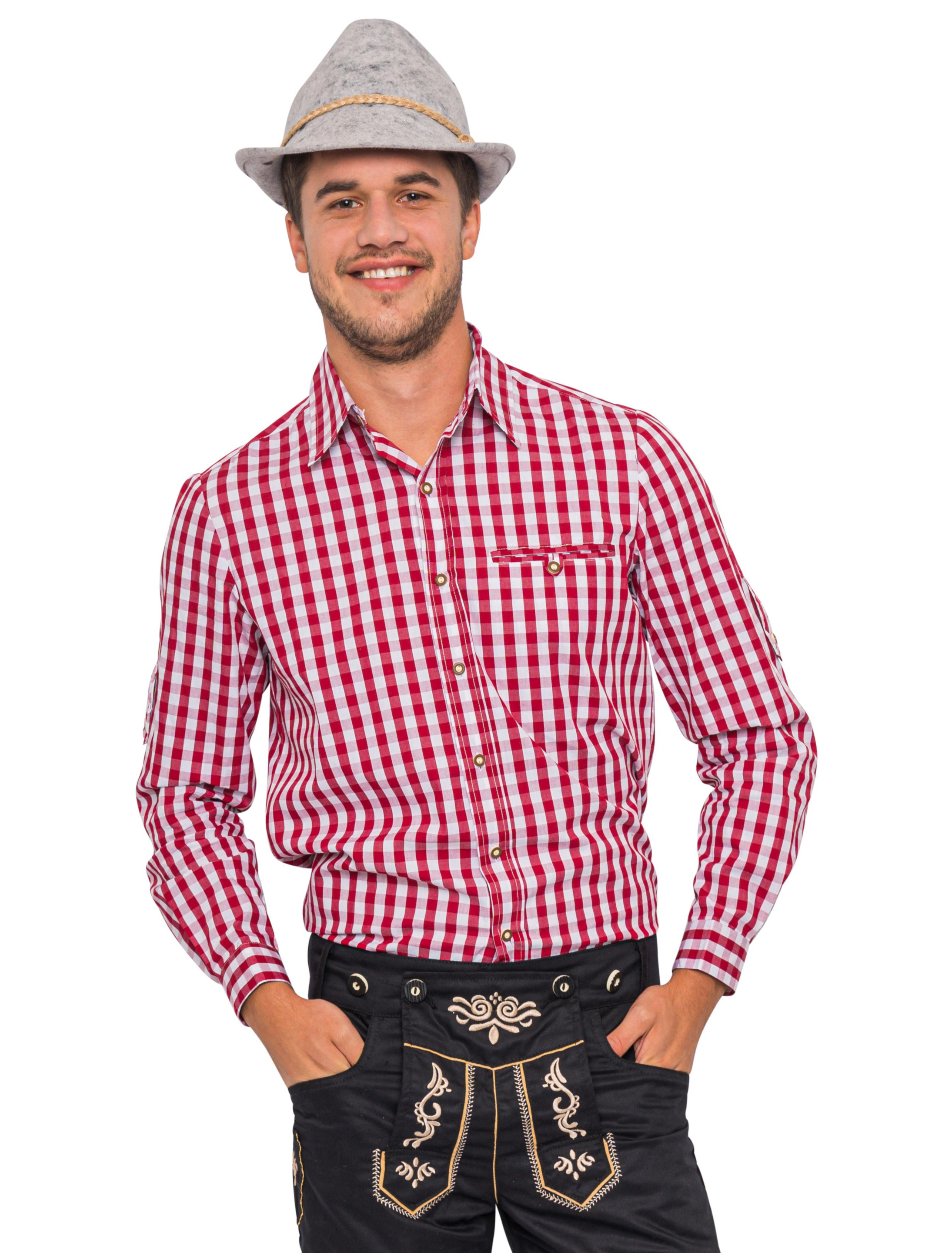 Tirolerhemd langarm kariert Herren rot/weiß M