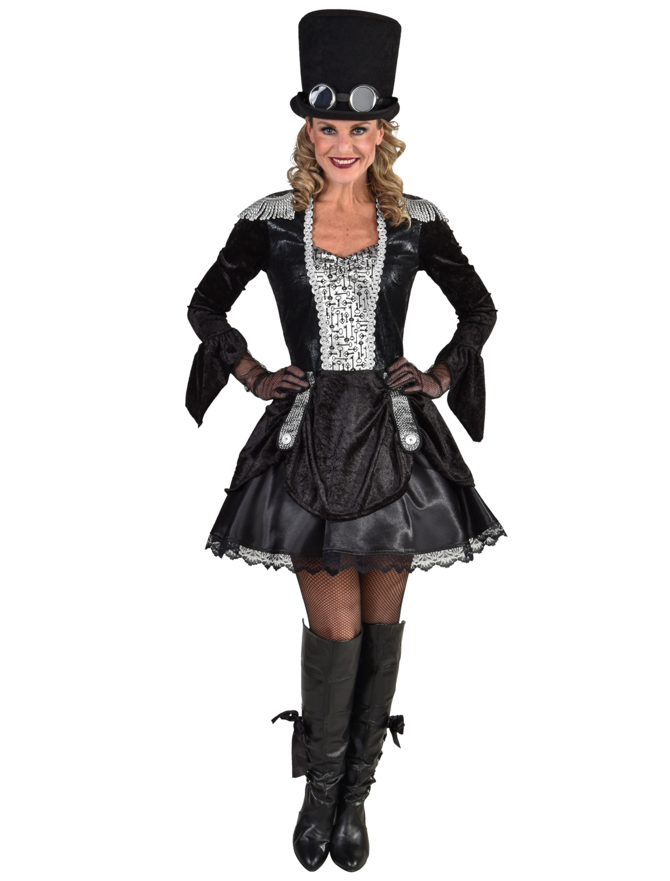 Kleid Steampunk kurz schwarz/silber 3XL