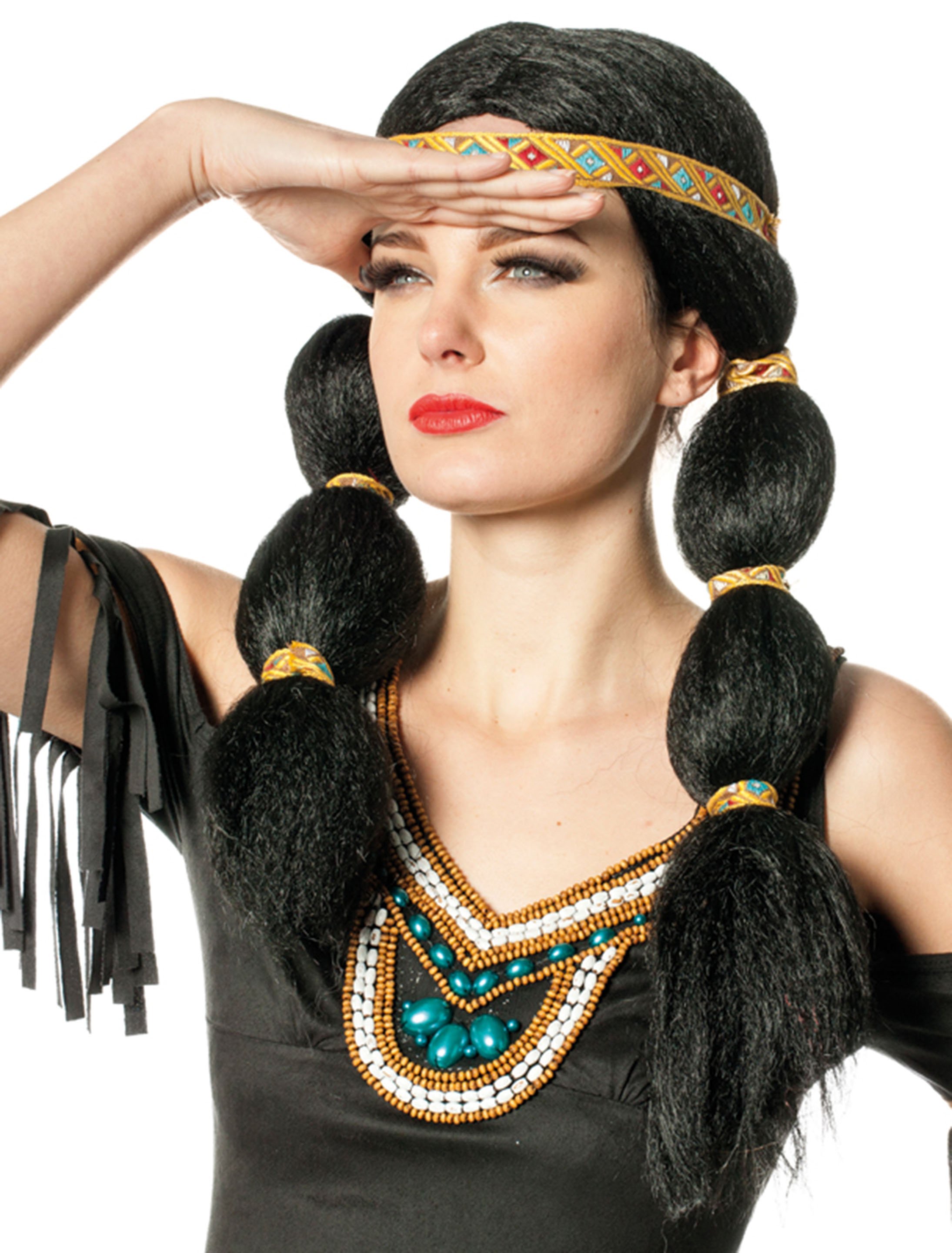 Kostümzubehör Perücke Indianer 2 Zöpfe schwarz