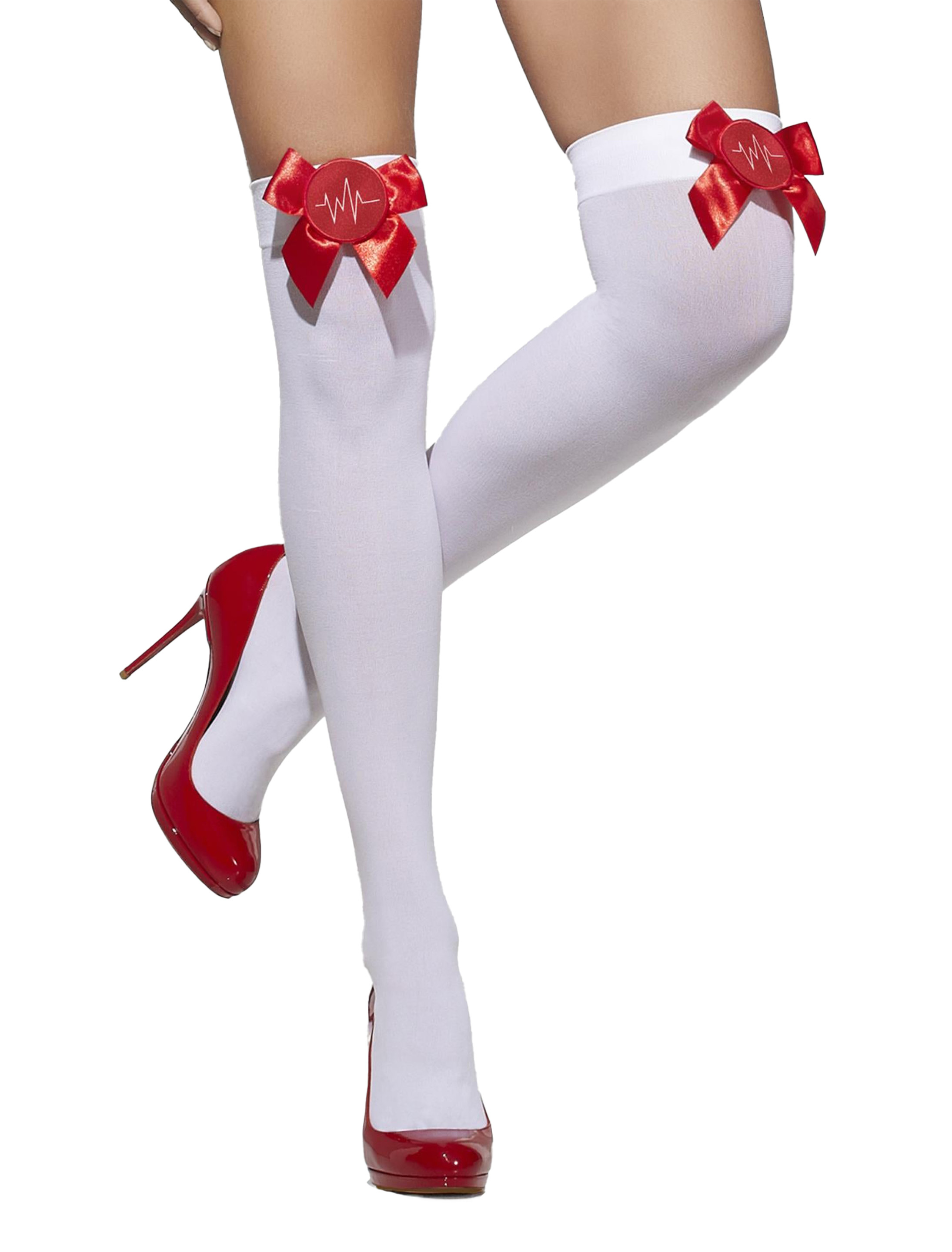 Kostümzubehör Overknees mit Schleife Damen weiß/rot one size