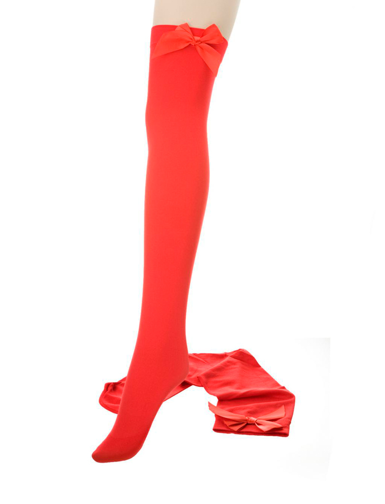 Kostümzubehör Overknee Strümpfe mit Schleife Damen rot/rot one size