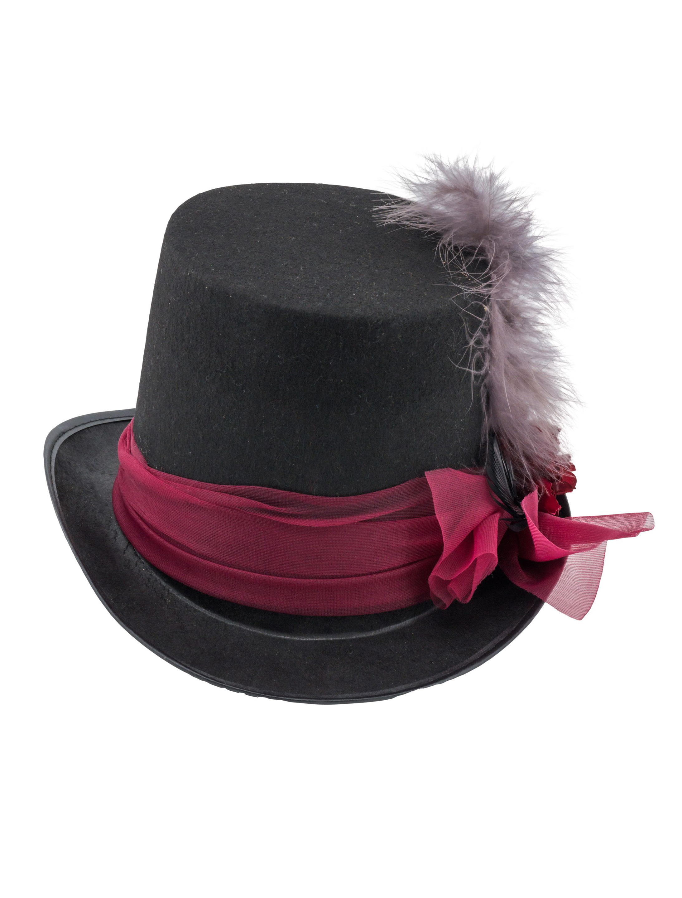 Kostümzubehör Zylinder Feder Damen schwarz 59
