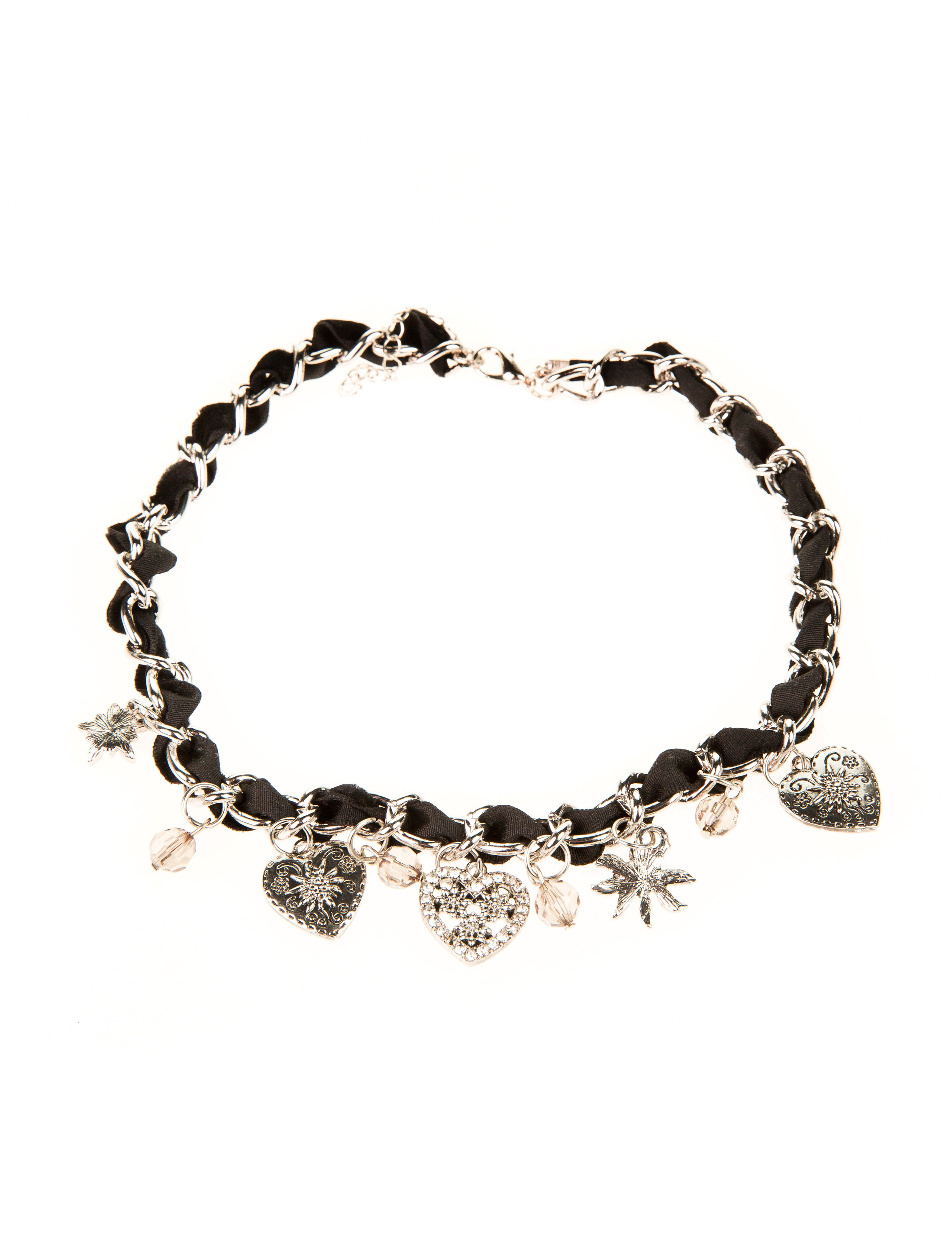 Kostümzubehör Halskette Edelweiß mit Samtband schwarz