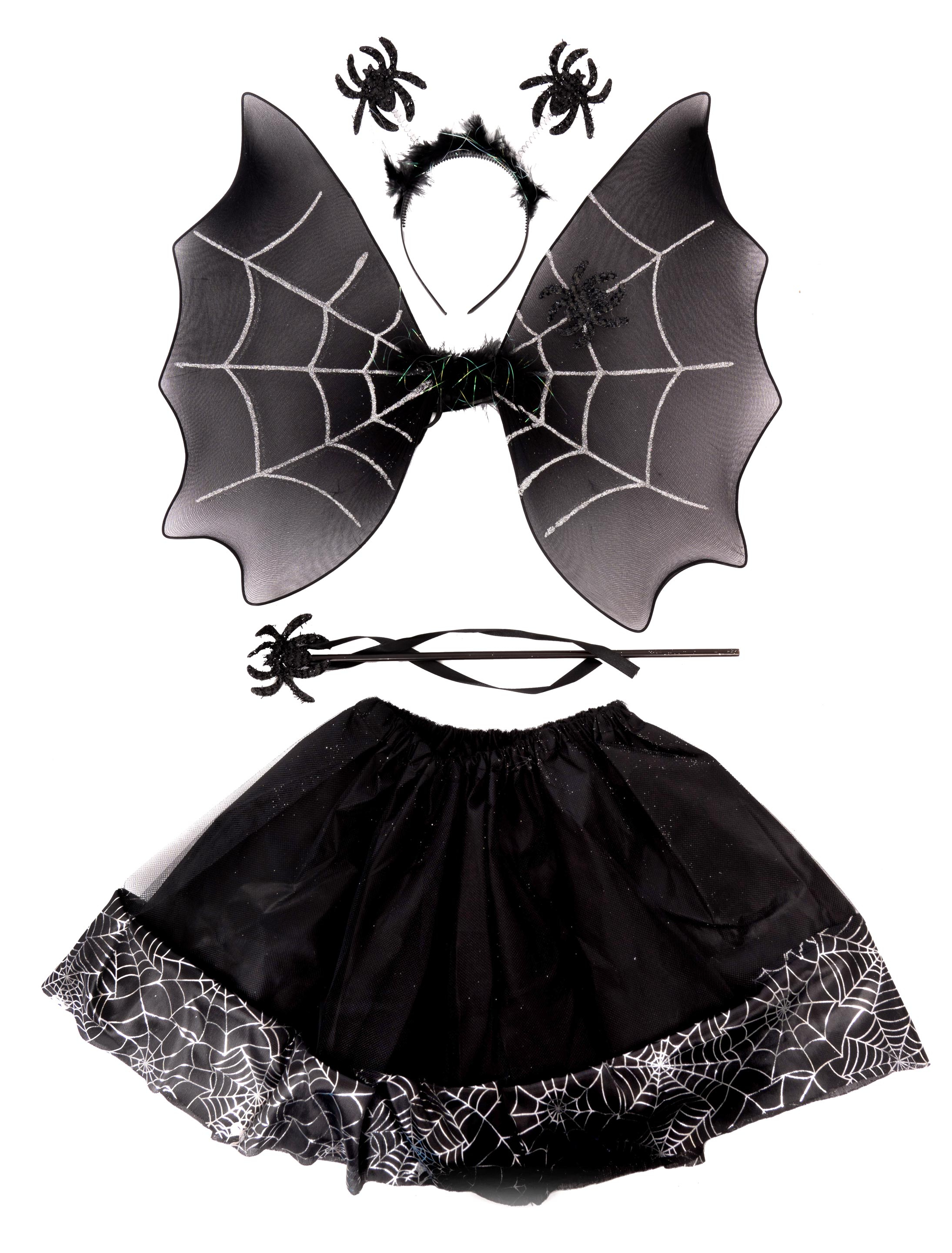 Kostümzubehör Spinnweben Set 4-tlg. schwarz one size