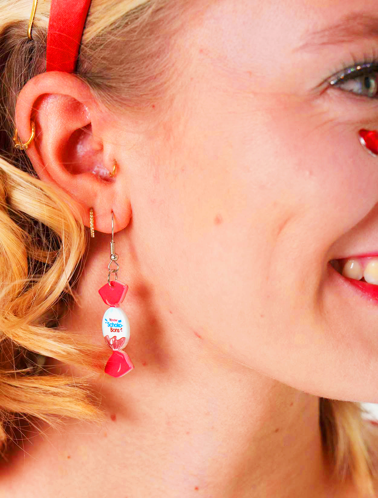 Kostümzubehör Ohrringe kinder Schoko-Bons rot/weiß