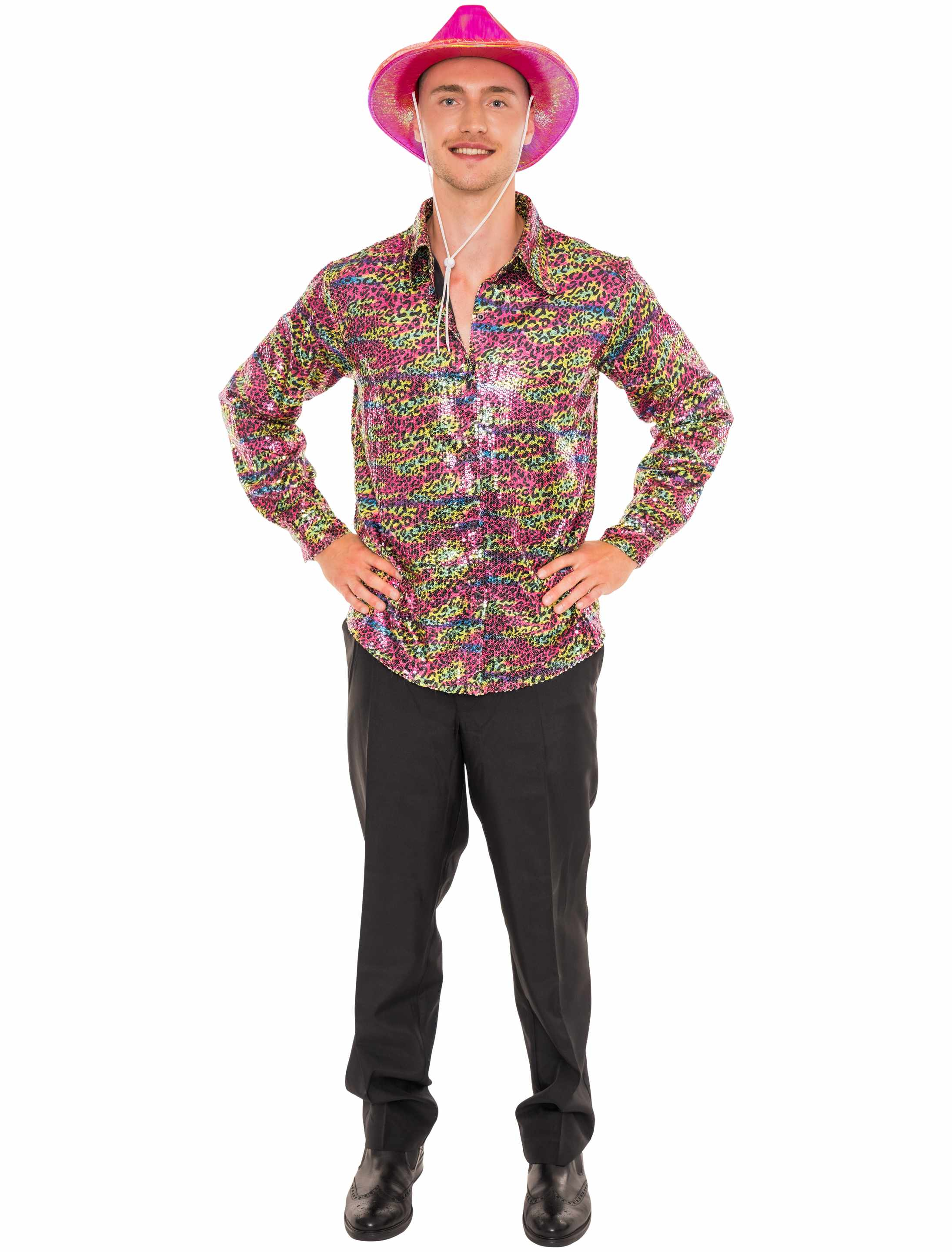 Hemd Pailletten Leopard Herren bunt M/L Farbe: bunt