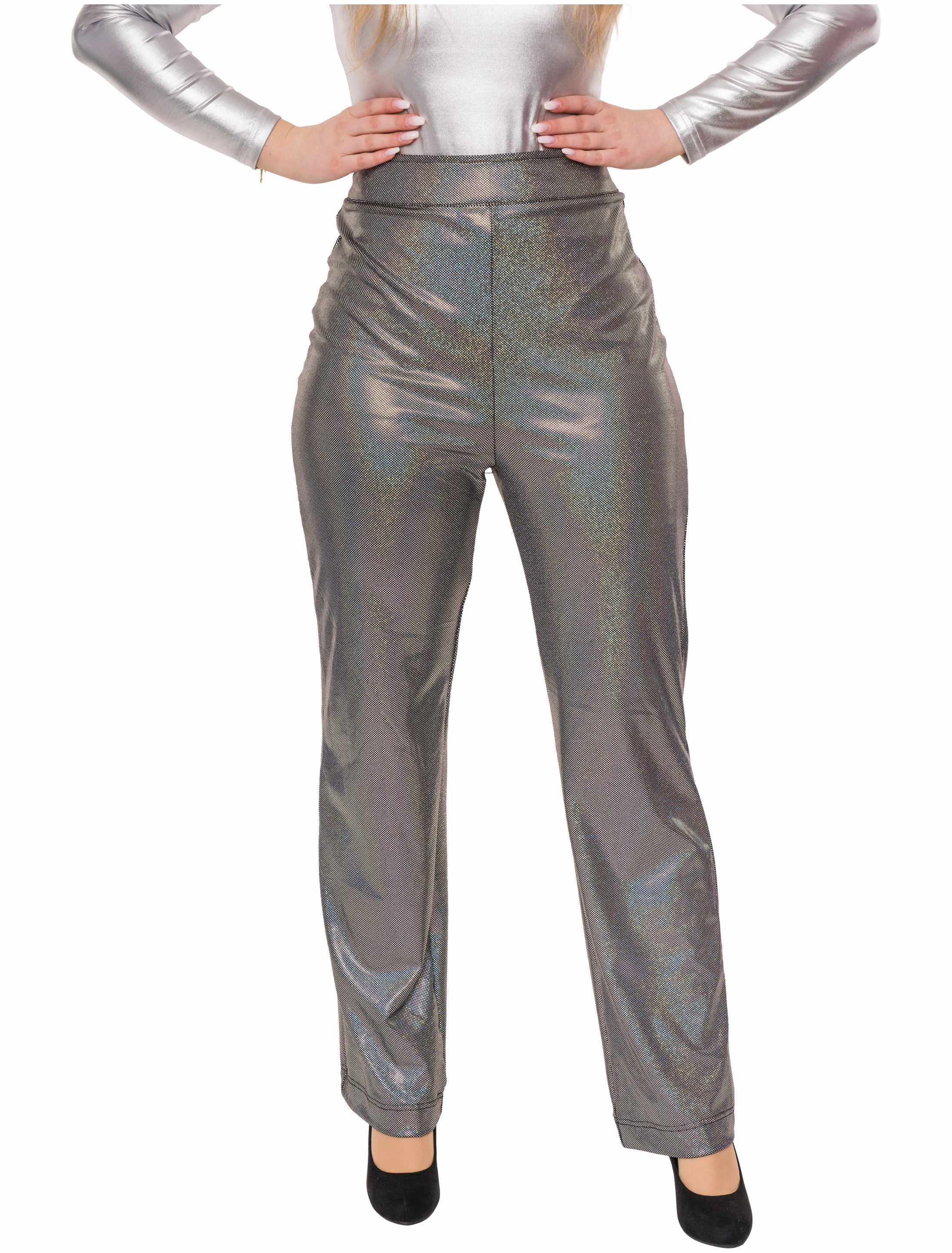 Hose High-Waisted Glitter Damen silber 4XL/5XL