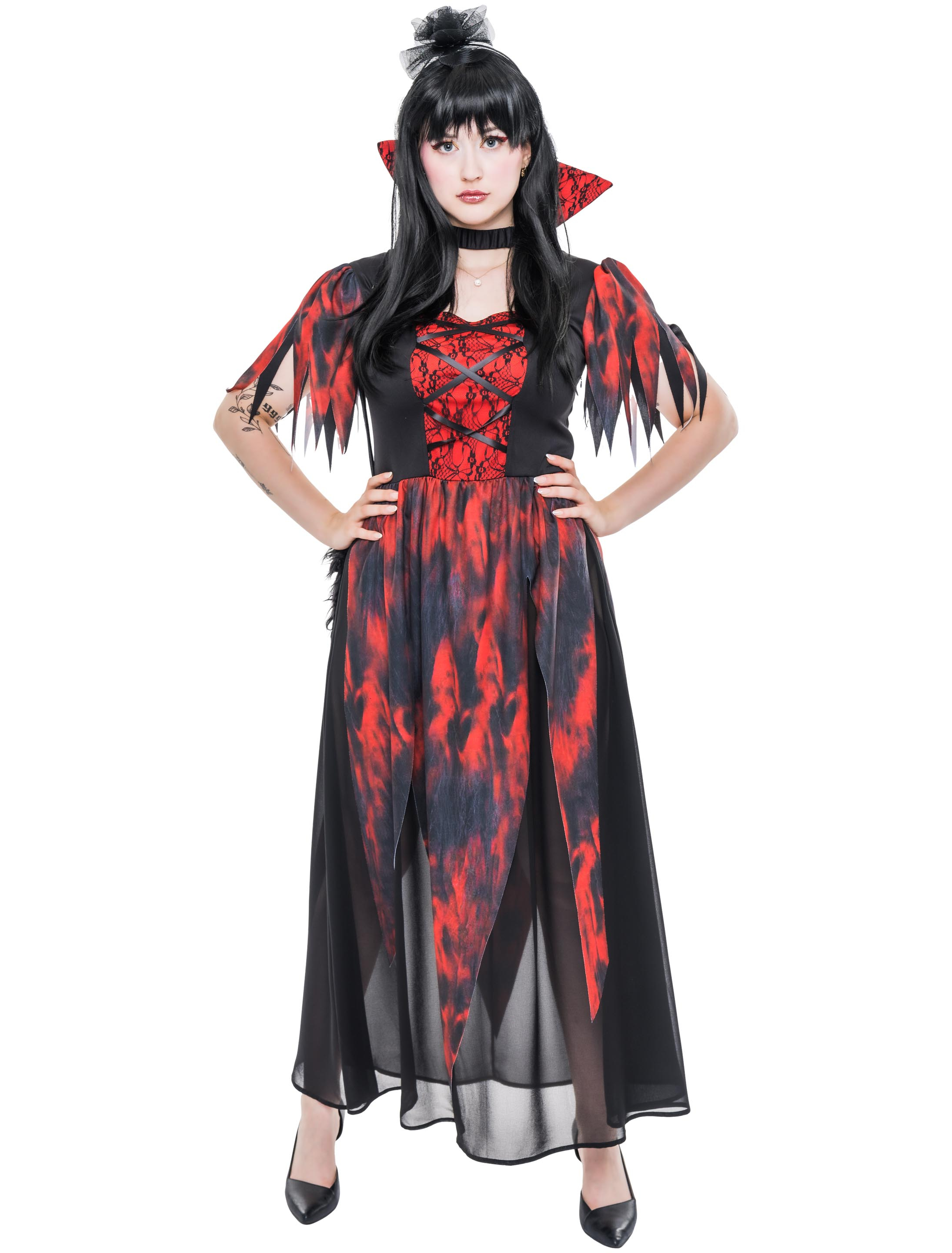Kleid mit Stehkragen schwarz/rot L-XL