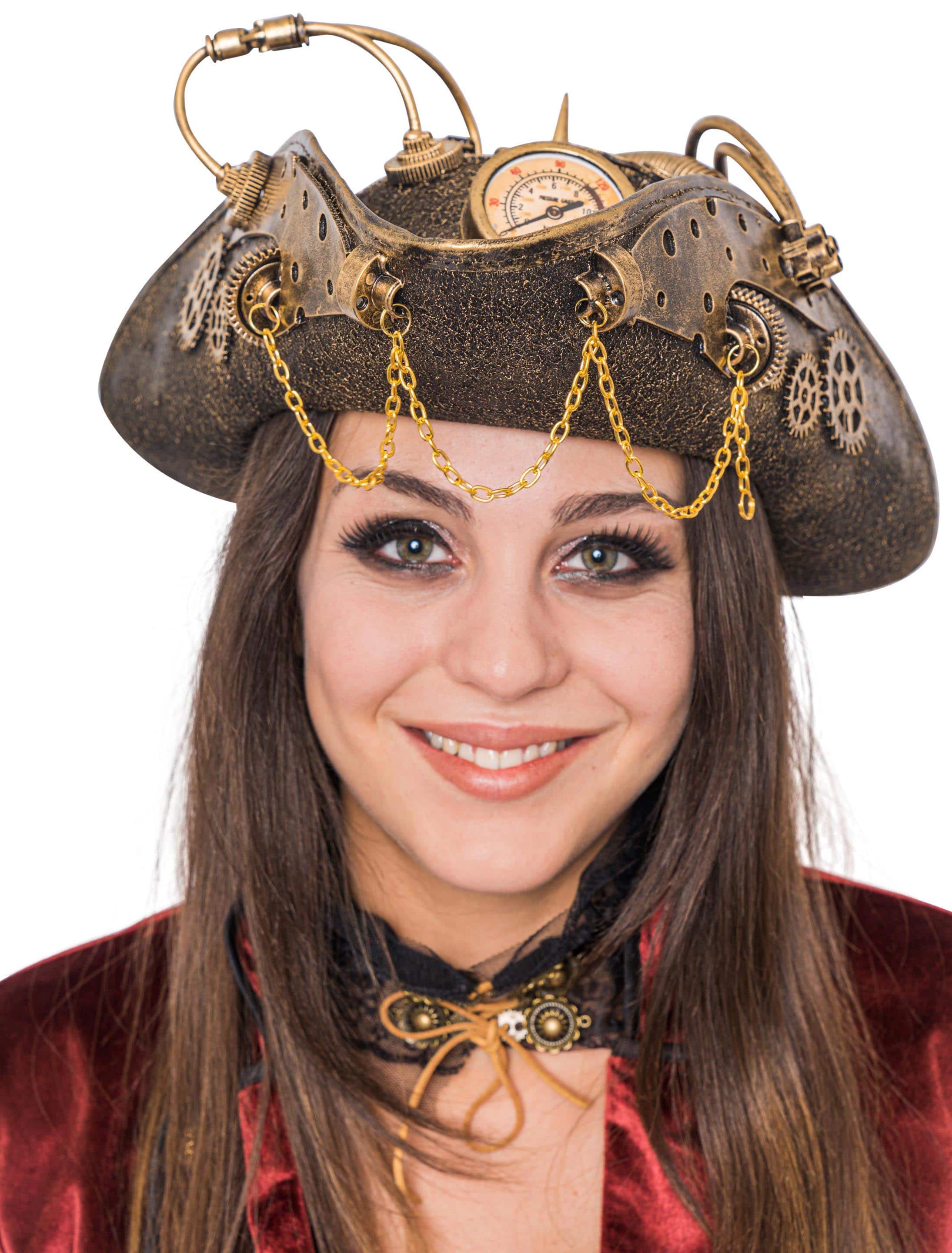 Kostümzubehör Dreispitz Steampunk deluxe gold one size