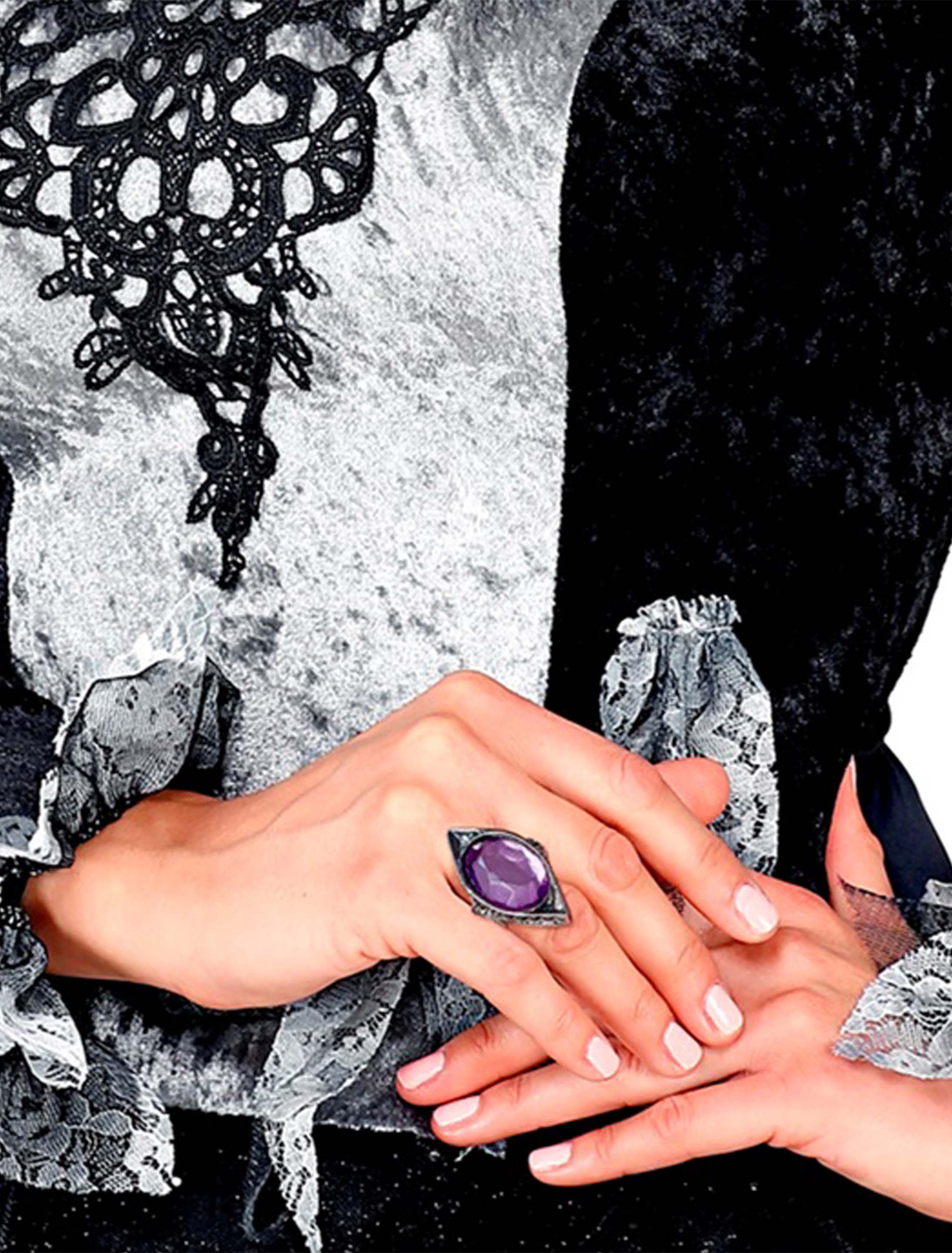Kostümzubehör Ring mit Stein silber/lila