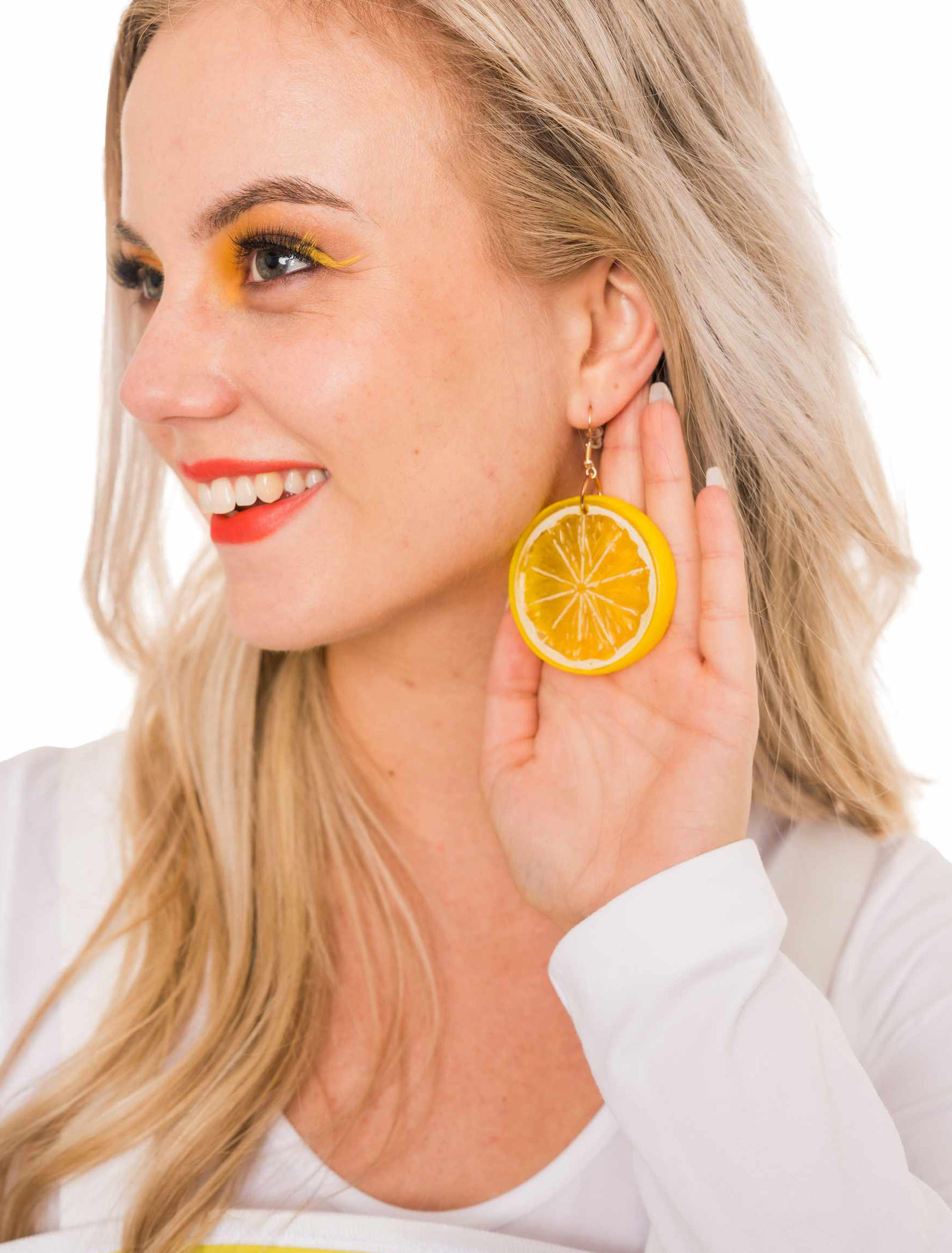 Kostümzubehör Ohrringe Zitrus gelb