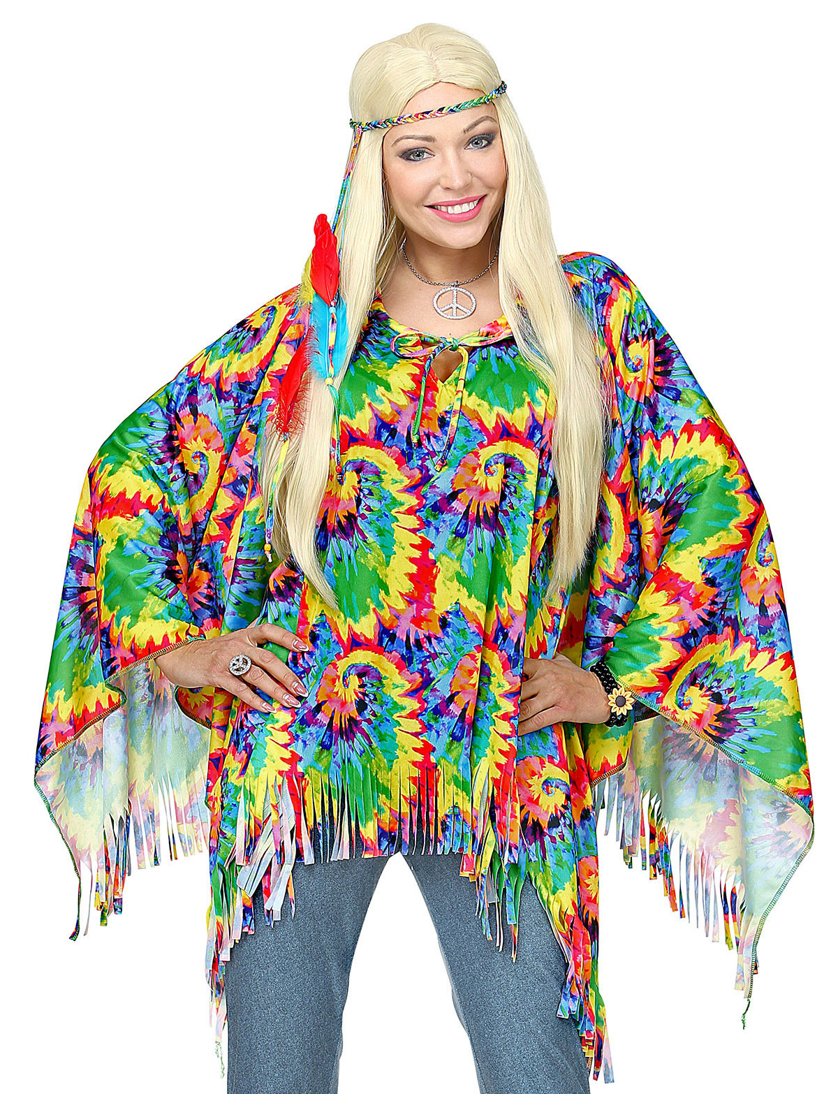 Poncho Hippie Psychedelic Damen bunt one size Farbe: bunt