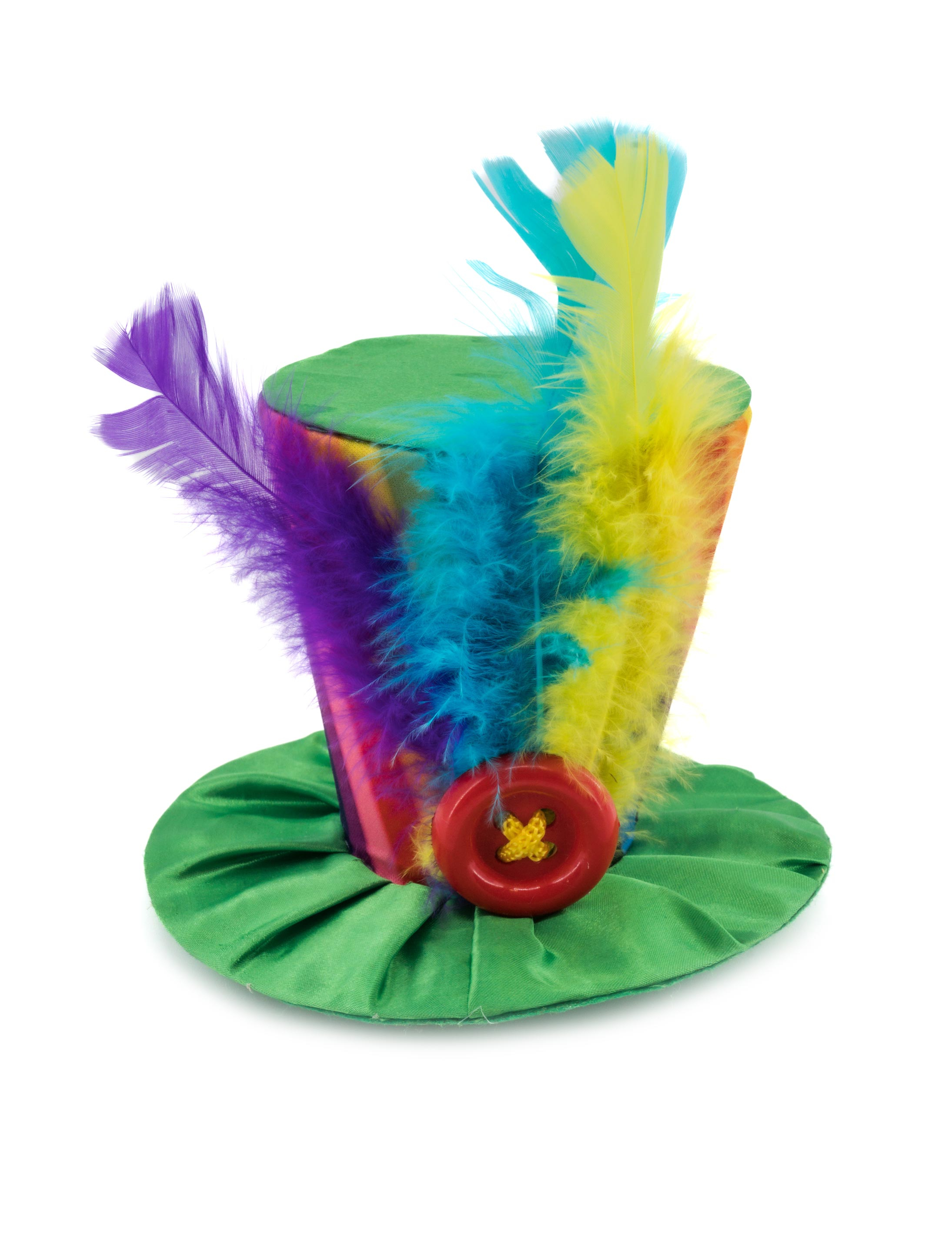 Kostümzubehör Zylinder Mini Federn und Knopf rainbow