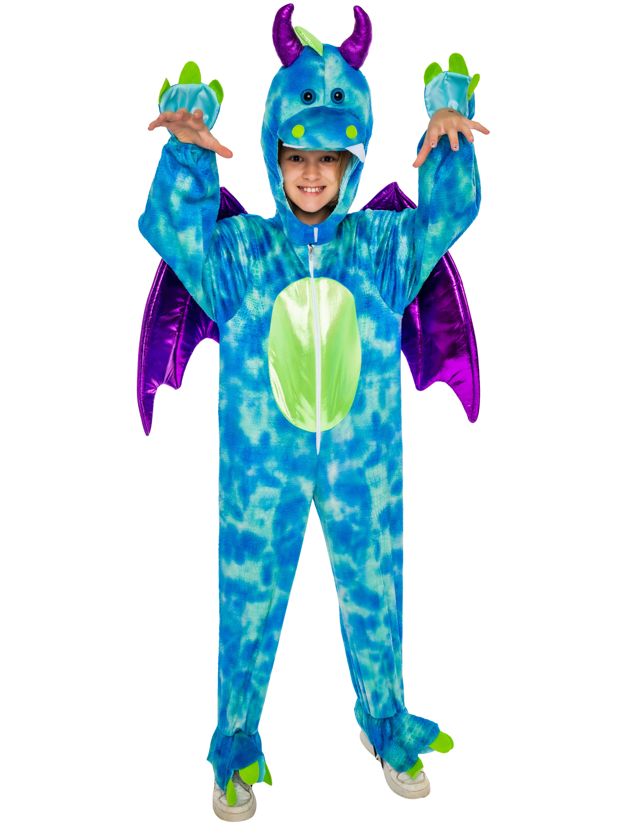 Overall Plüsch Dino Kinder blau/lila 140-164