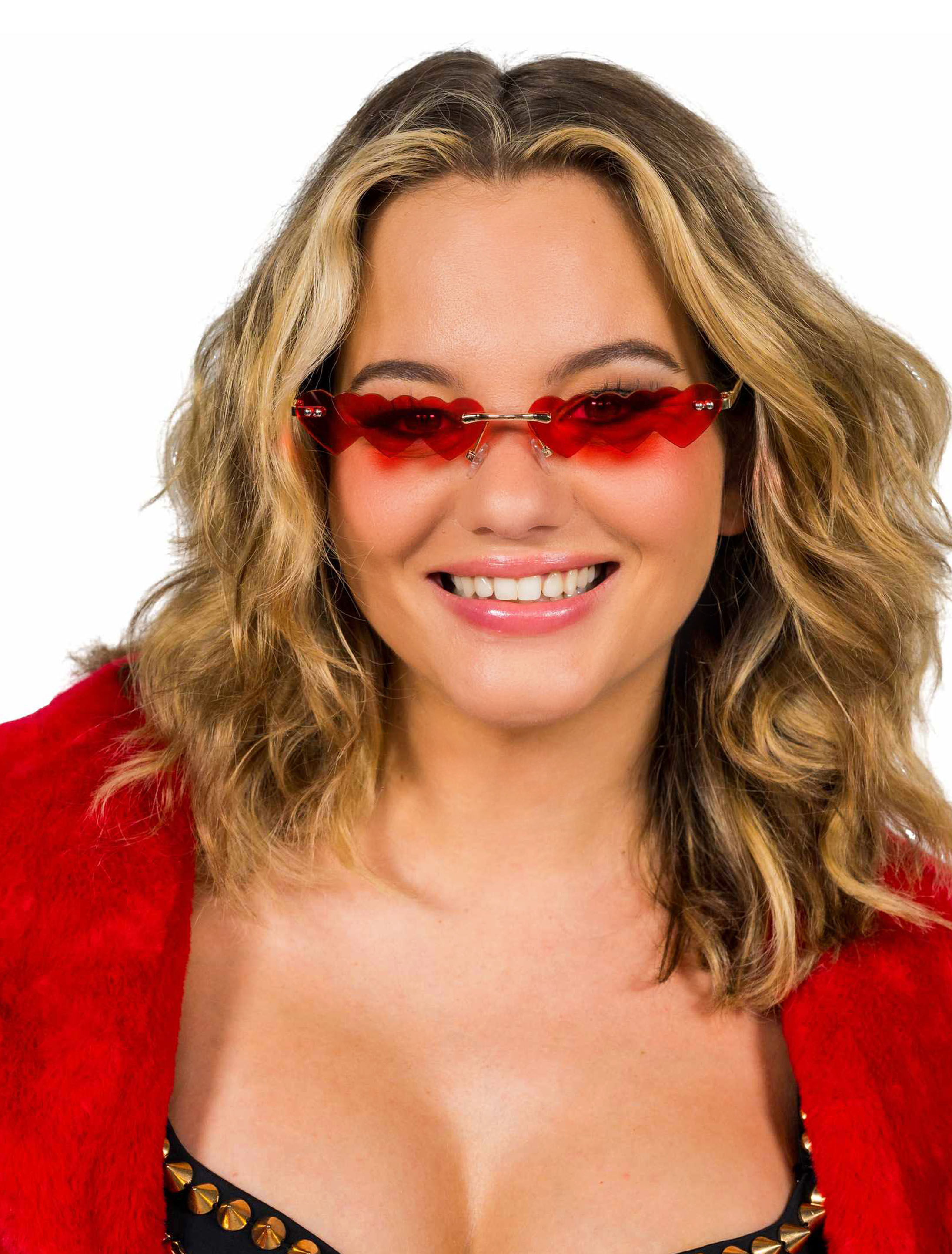 Kostümzubehör Brille mit 3 Herzen rot