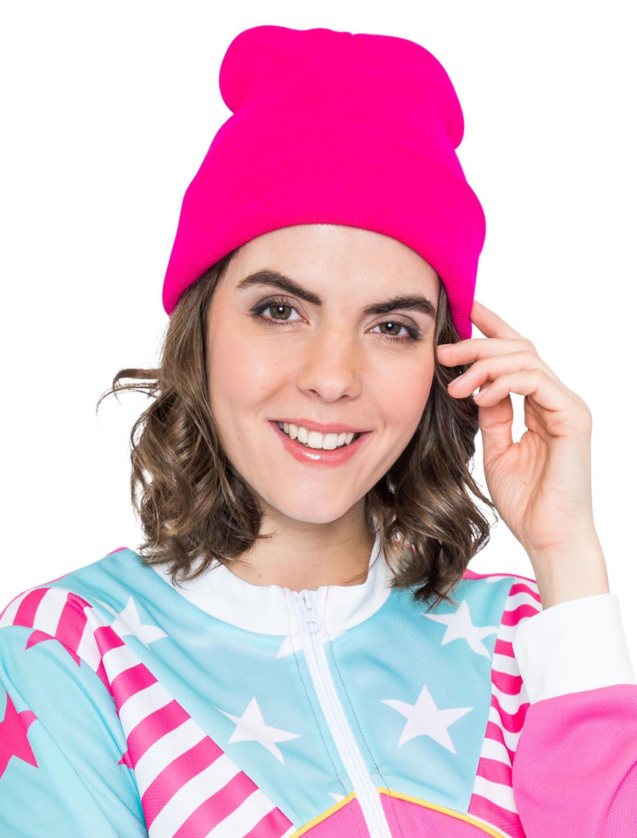 Kostümzubehör Mütze Feinstrick neonpink one size