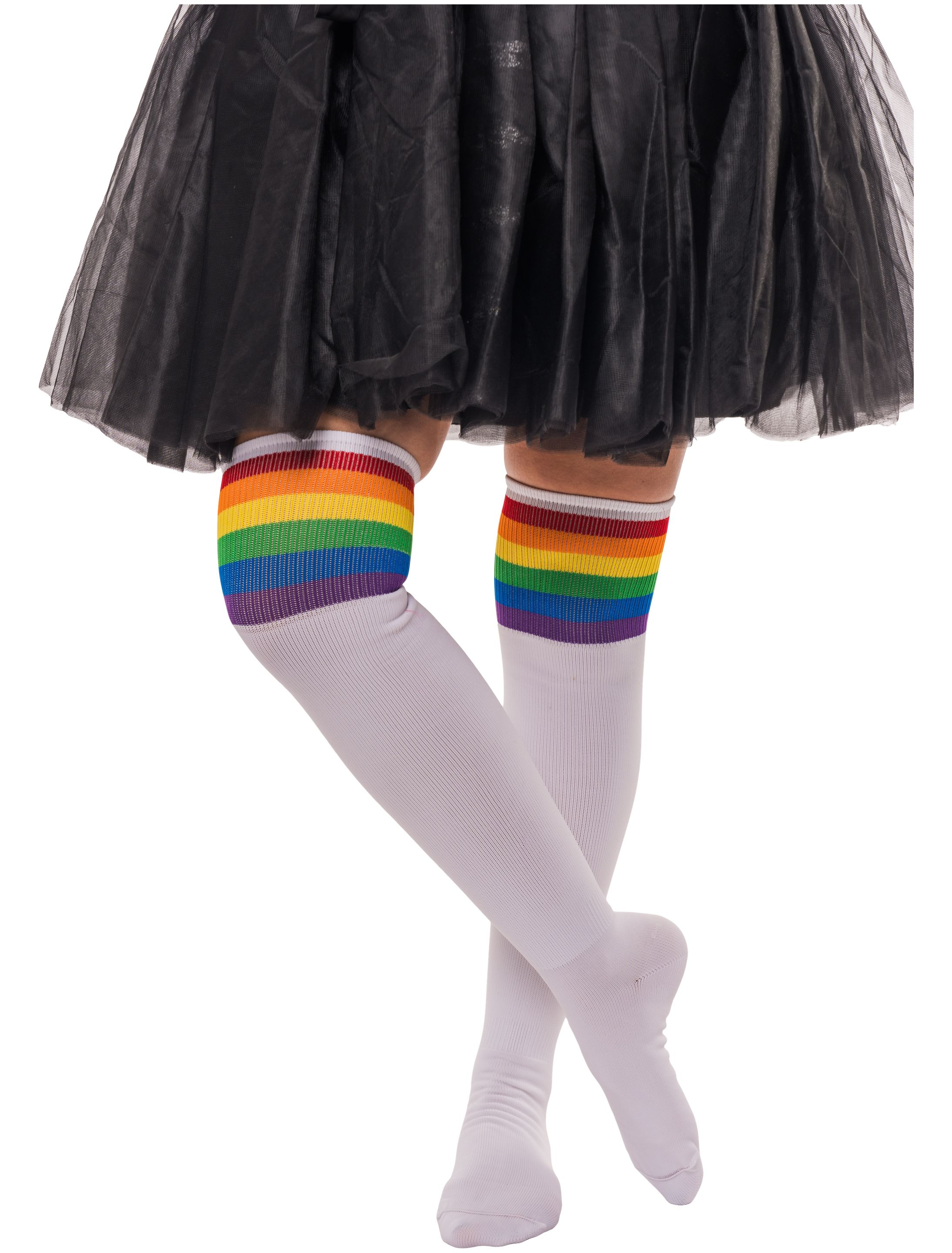 Kostümzubehör Overknees weiß mit Regenbogen Damen rainbow one size