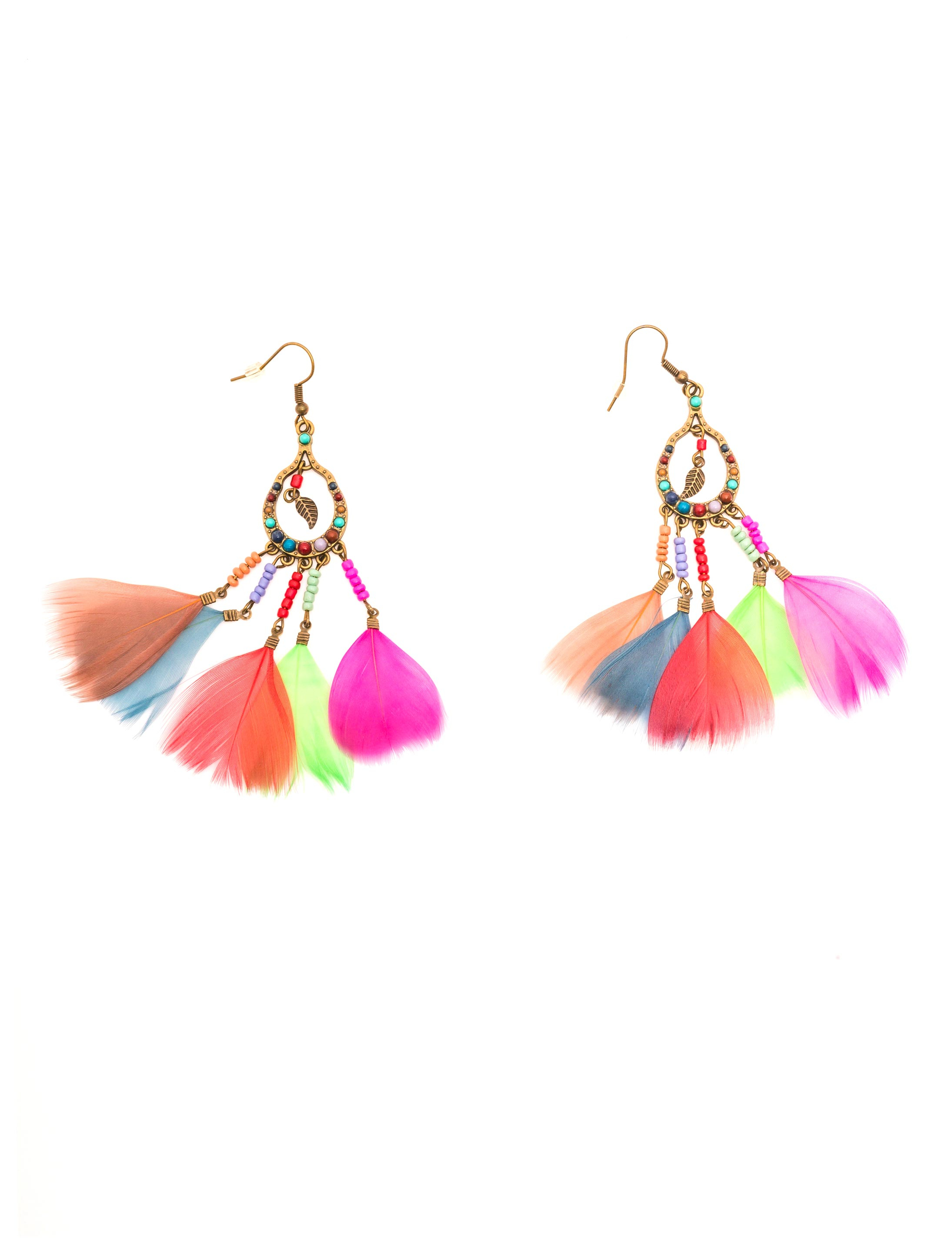 Kostümzubehör Ohrringe Indianerin mit Federn bunt Farbe: mehrfarbig