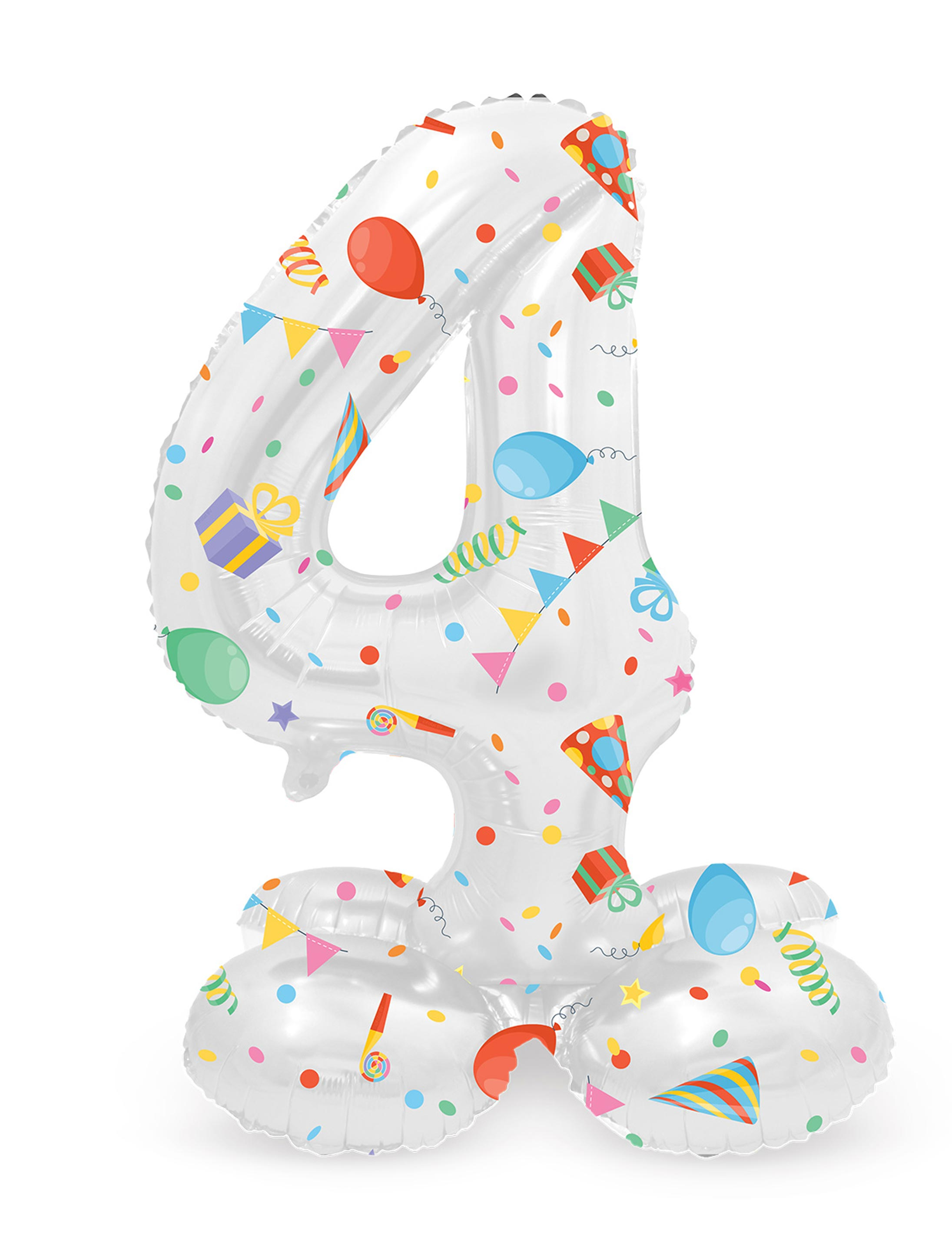 Folienballon stehend Party Zahl 4 Farbe: bunt