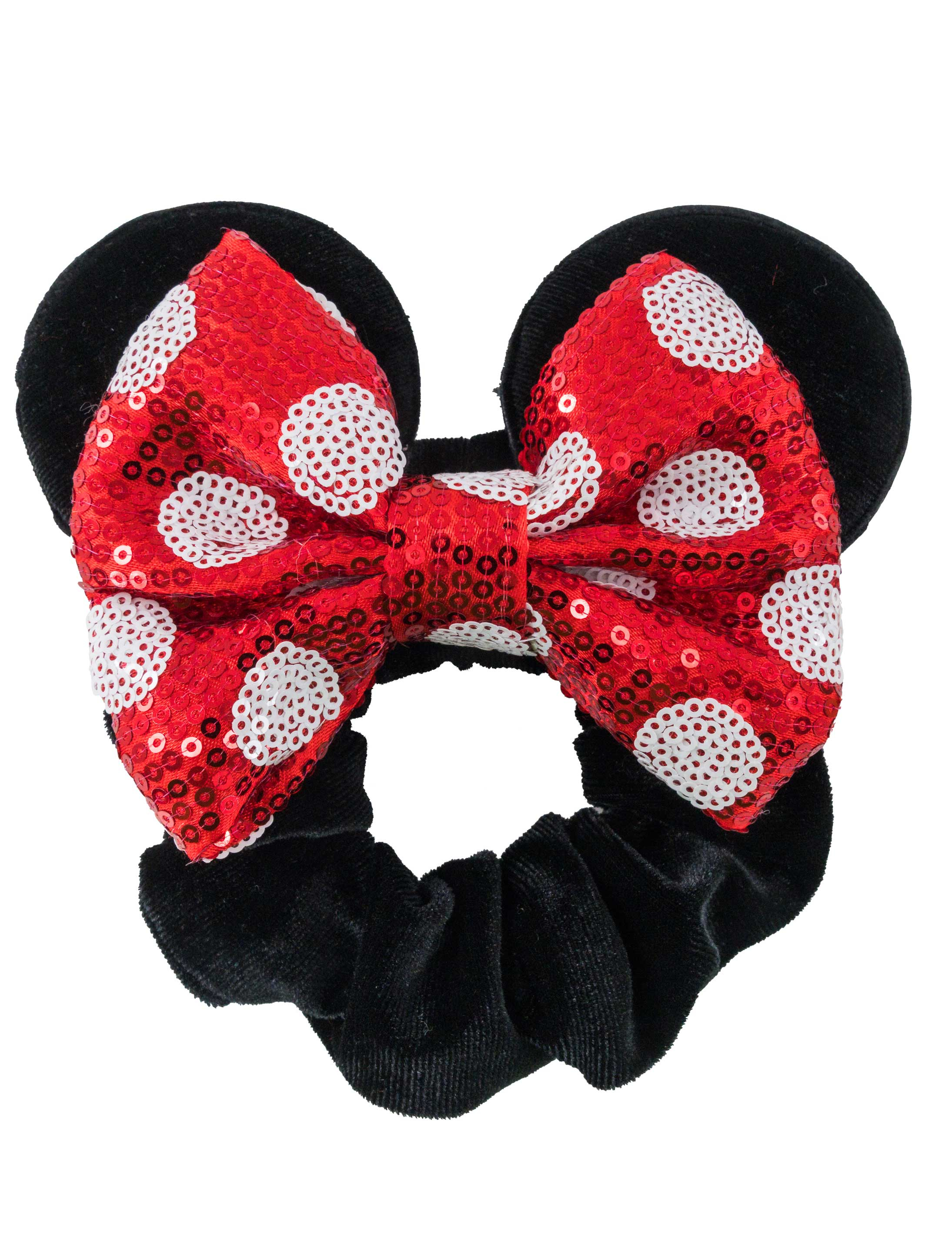 Kostümzubehör Haargummi Maus mit Schleife schwarz/weiß/rot