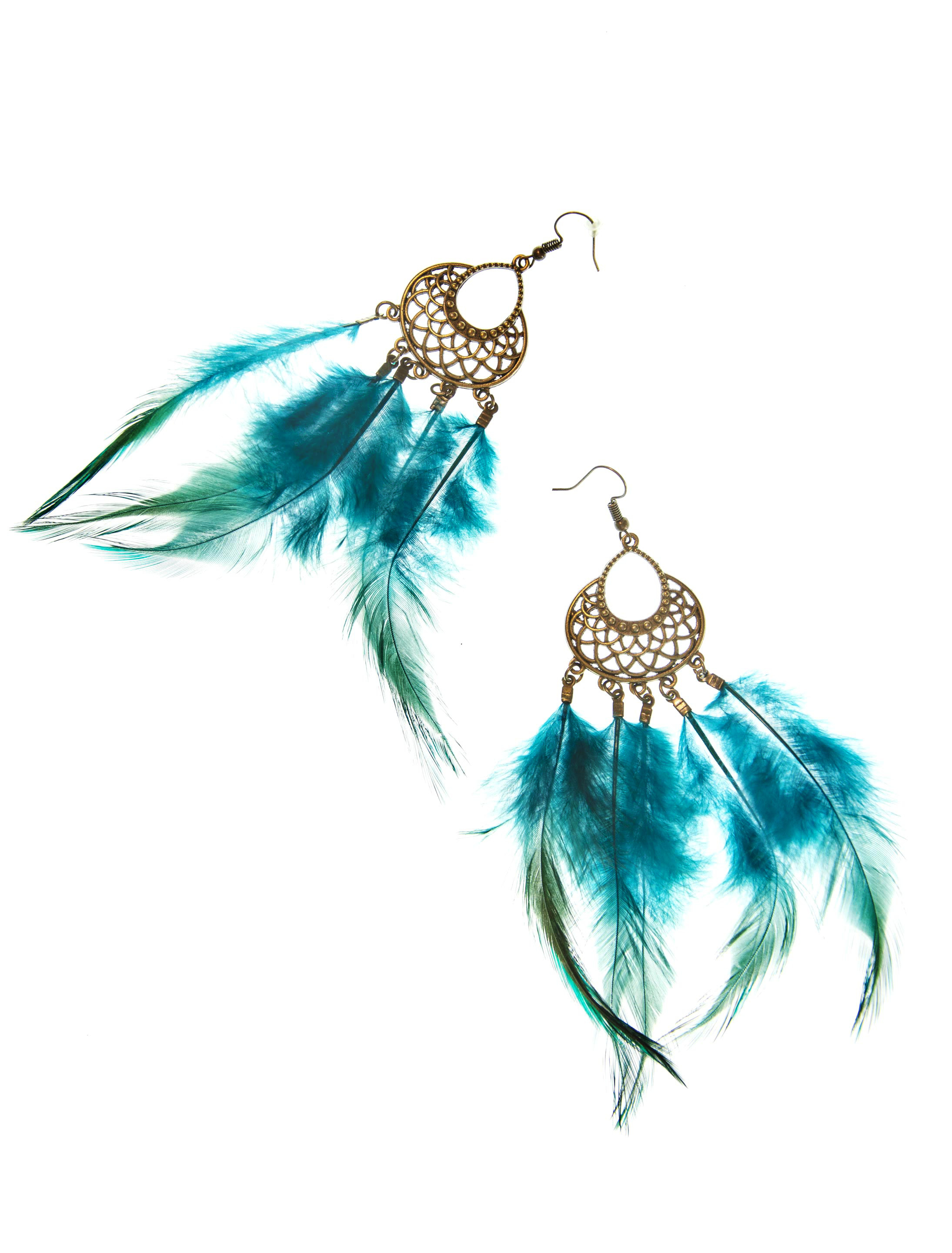 Kostümzubehör Ohrringe mit Federn dunkelgrün