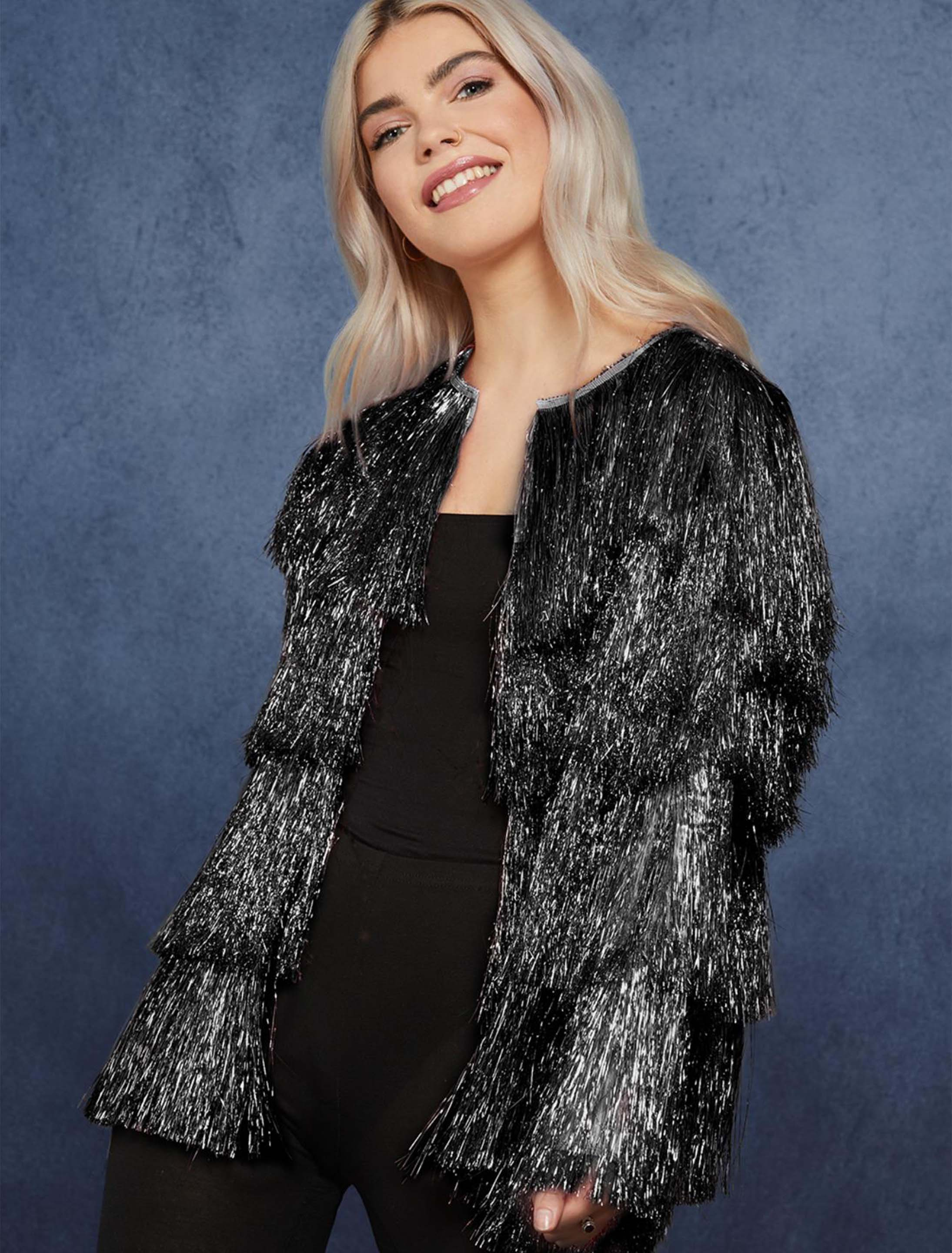 Jacke mit Fransen Damen schwarz S/M