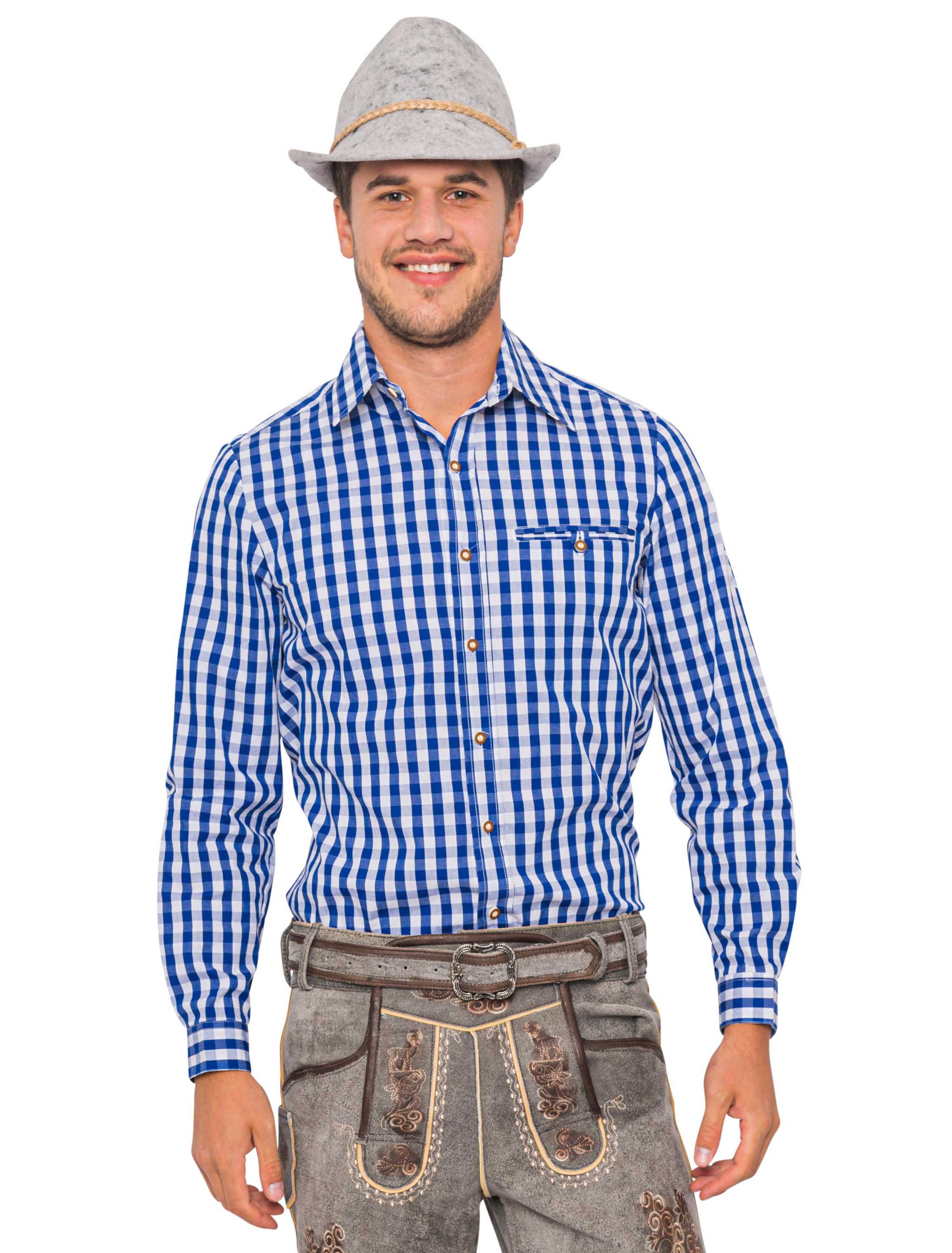 Tirolerhemd langarm kariert Herren weiß/blau 5XL