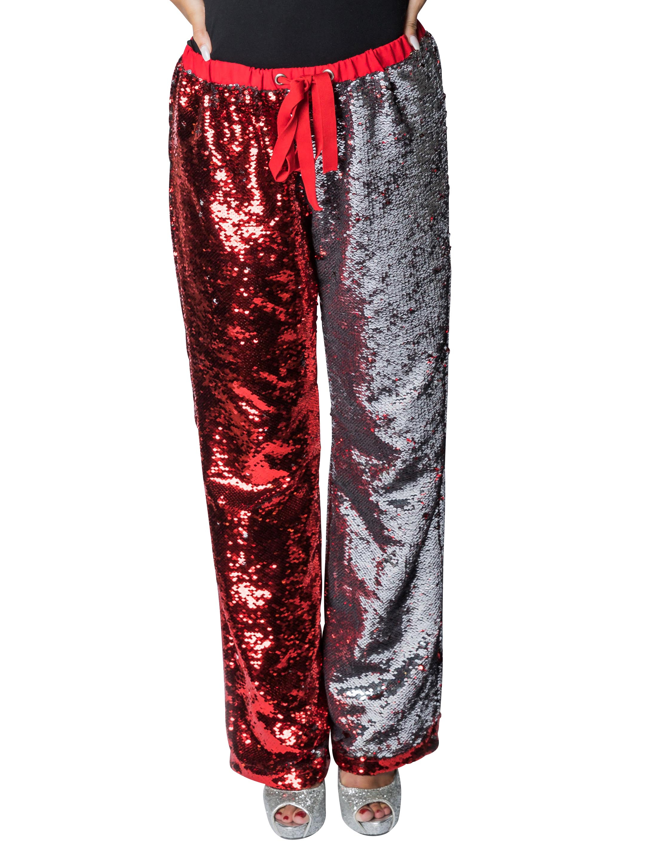 Hose mit Wendepailletten Damen rot/silber S/M