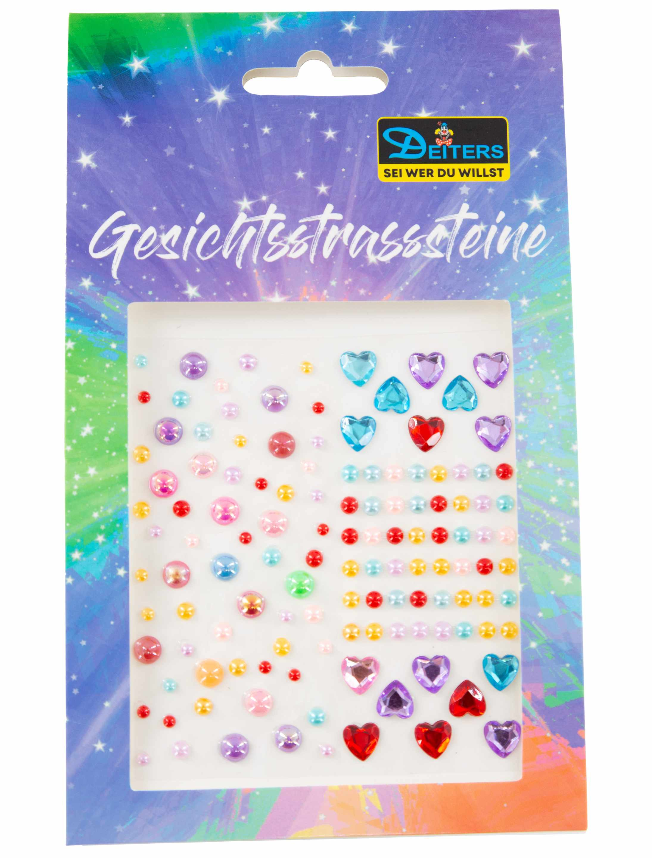 Gesichtsstrasssteine Herzen und Perlen bunt Schminke für Karneval & Fasching Farbe: bunt