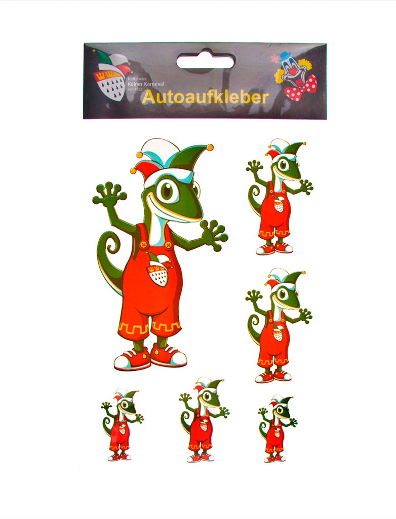 Kostümzubehör Autoaufkleber Jecko 6,9x12cm Farbe: rot/grün