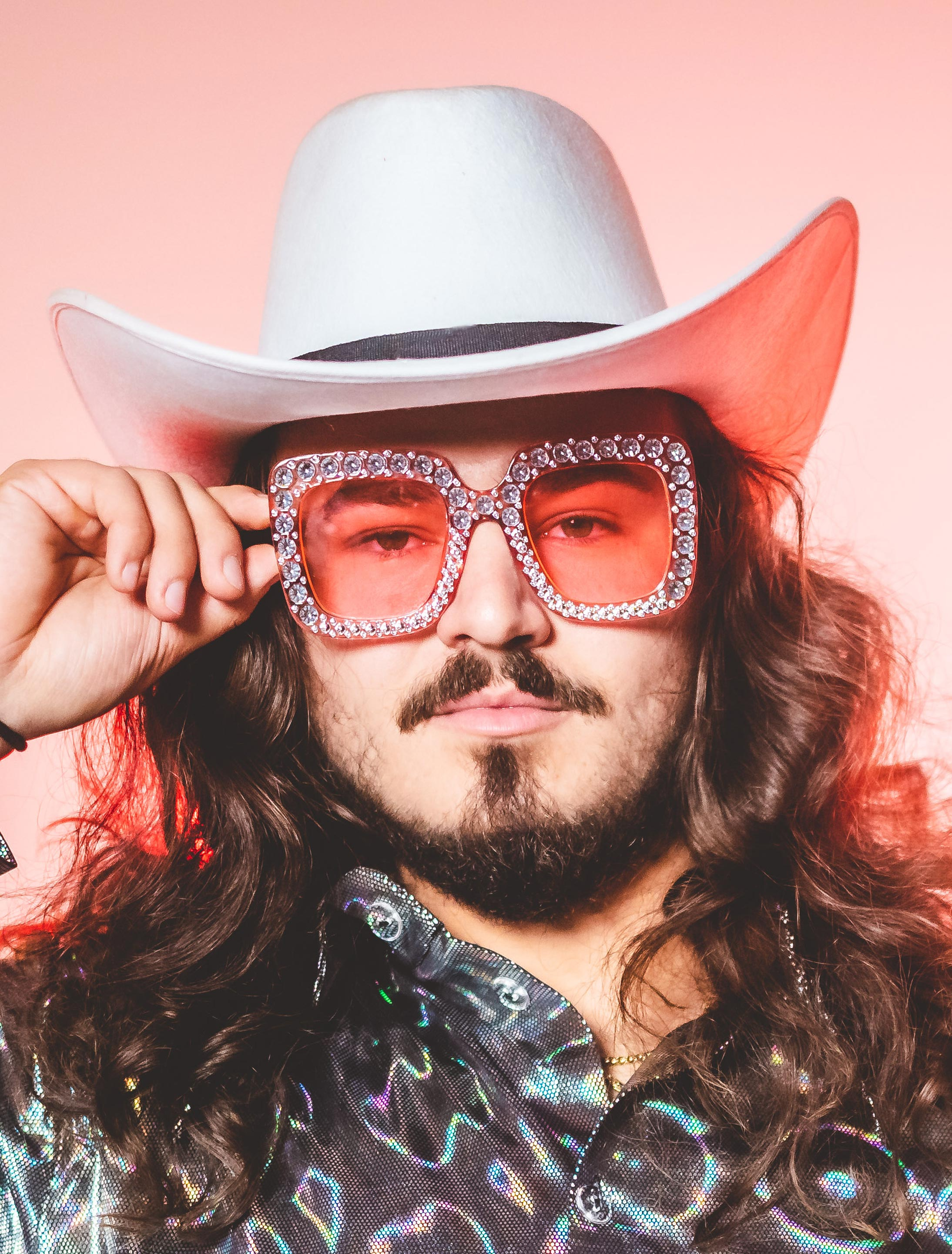 Kostümzubehör Brille eckig mit Strass pink