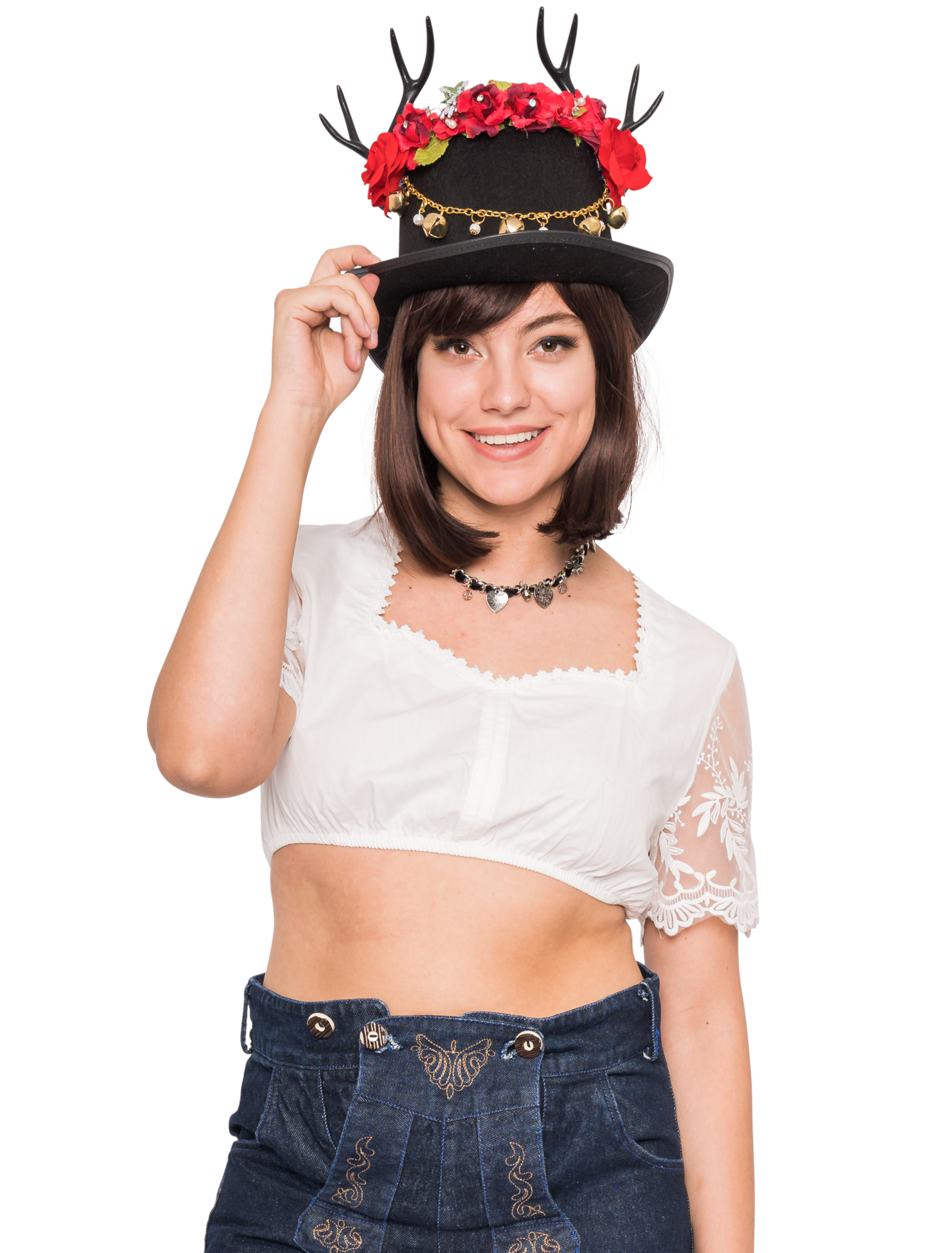 Dirndlbluse Katharina mit Spitze Damen weiß 44