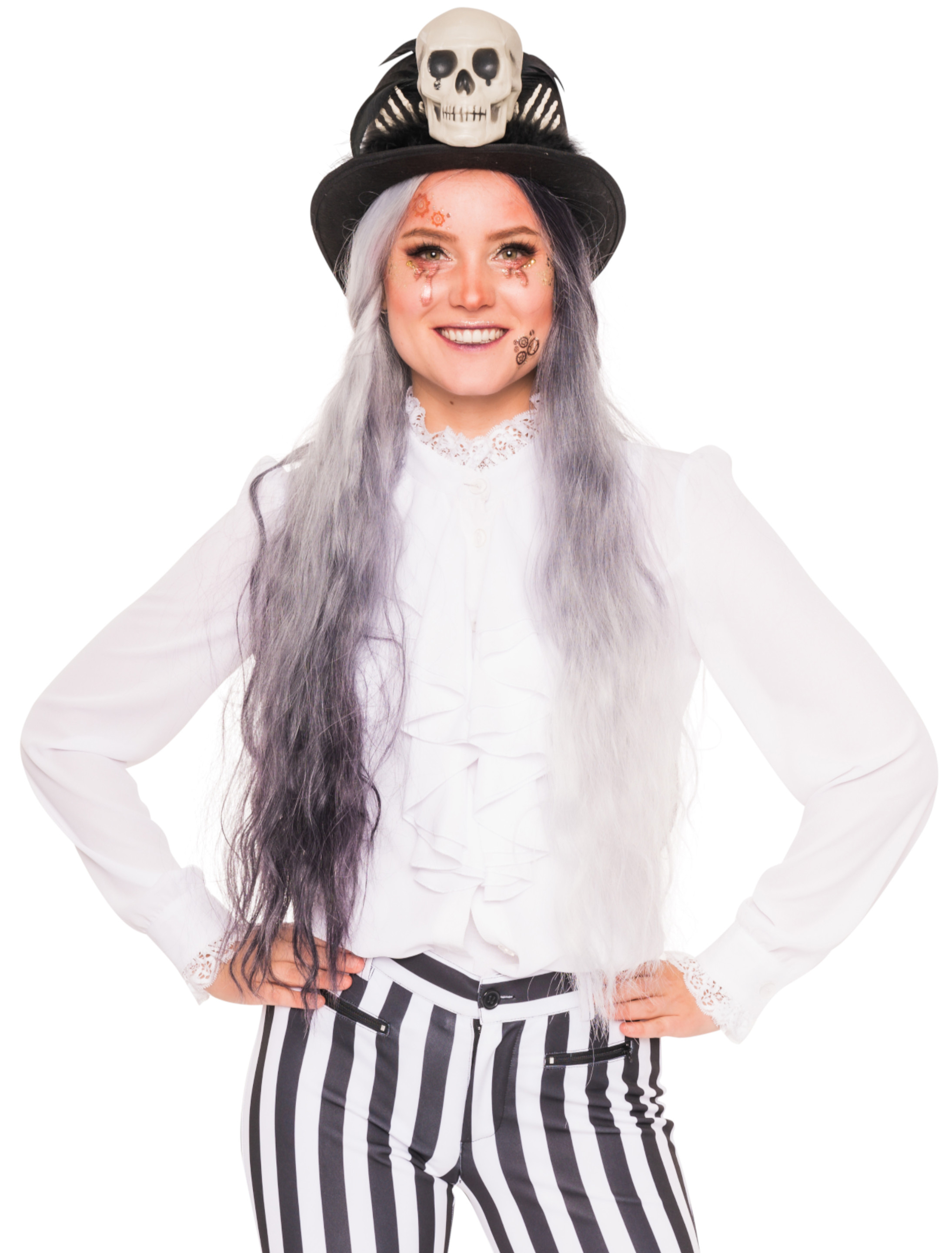 Bluse mit Volant & Spitze Damen weiß S