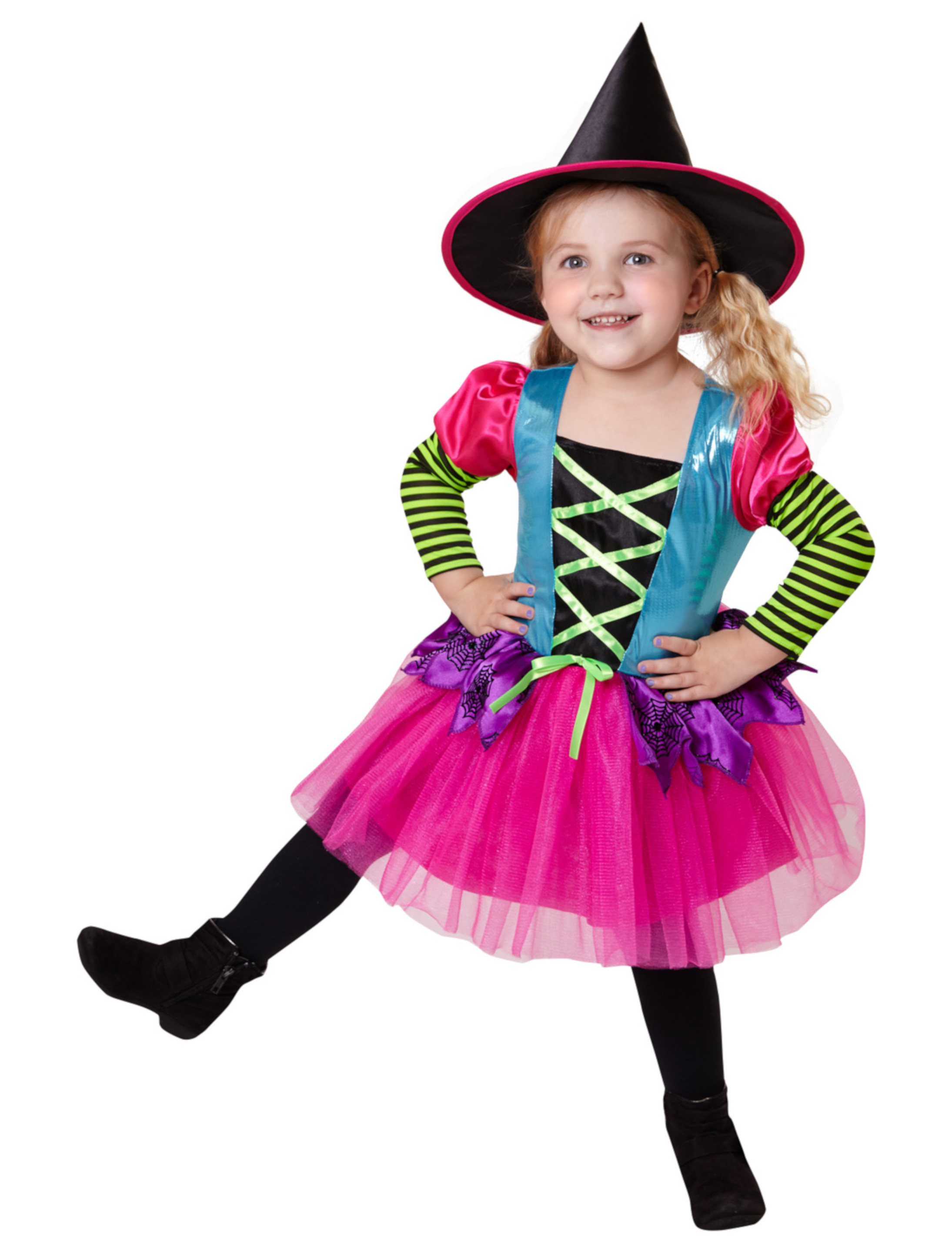 Kleid Hexe mit Hut Kinder 2-tlg. Mädchen bunt Farbe: bunt